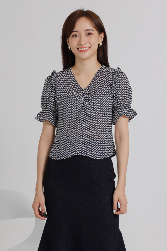 Caralynn Printed Top - Navy