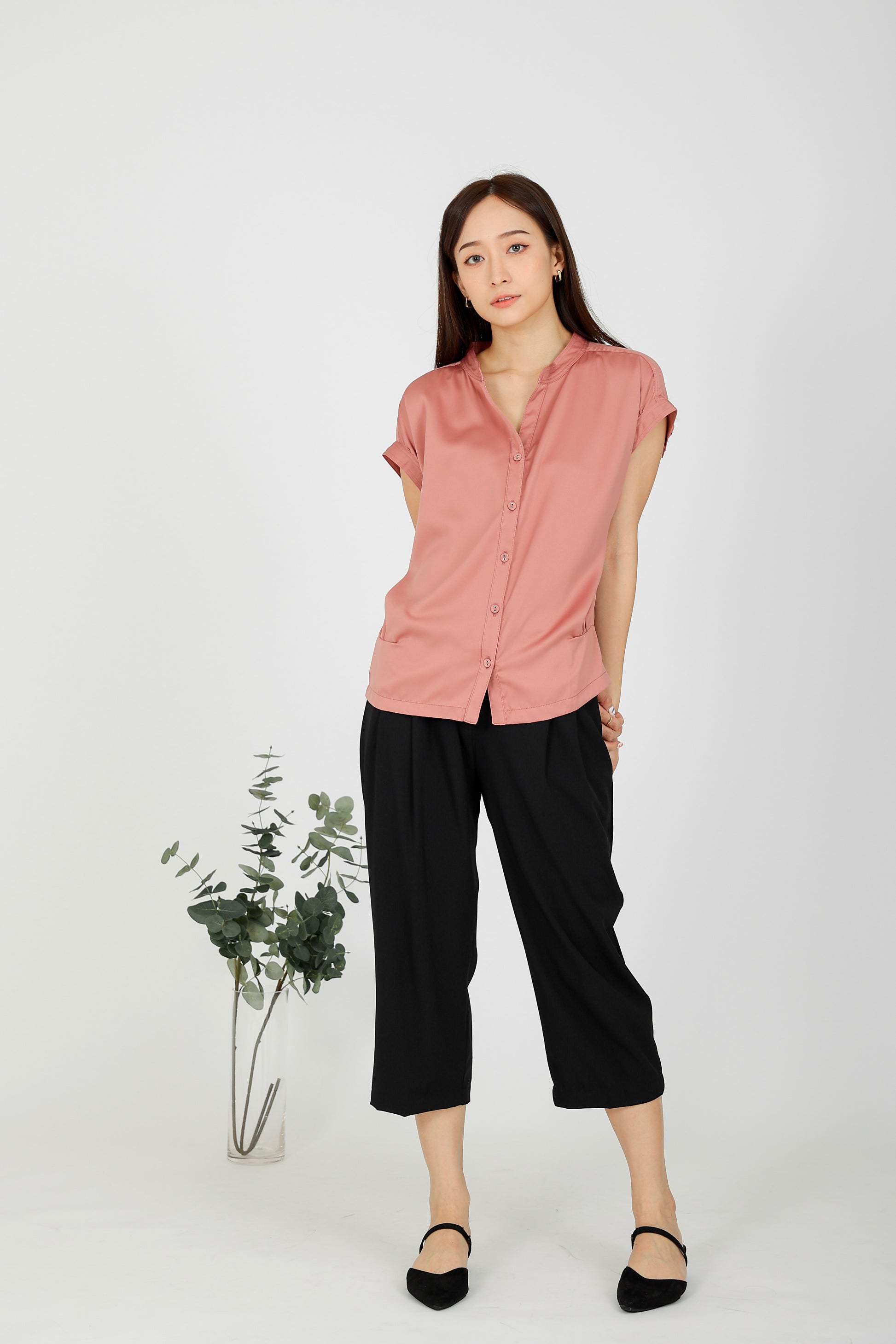 Farah Satin Blouse - Dust Pink