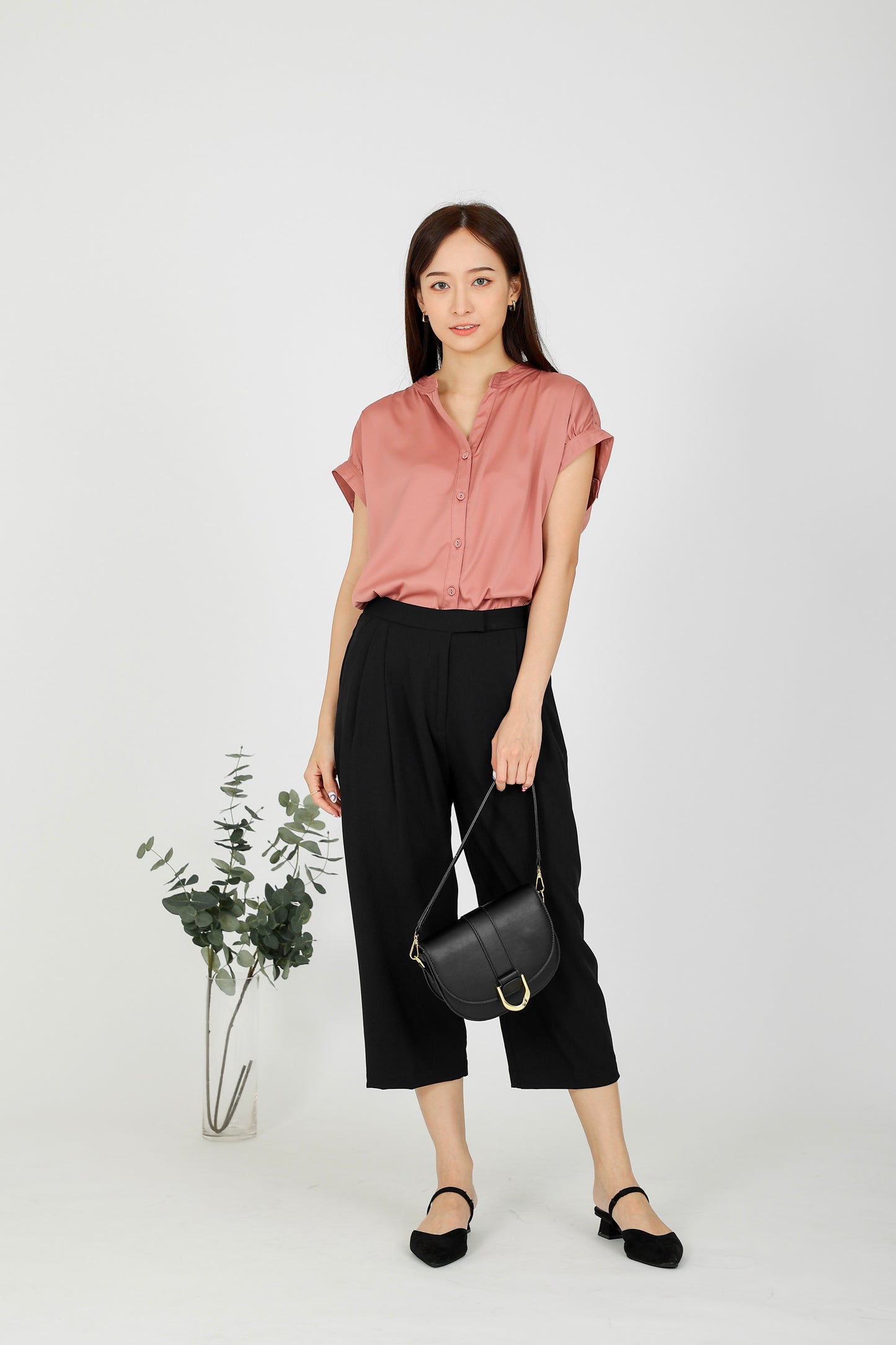 Farah Satin Blouse - Dust Pink