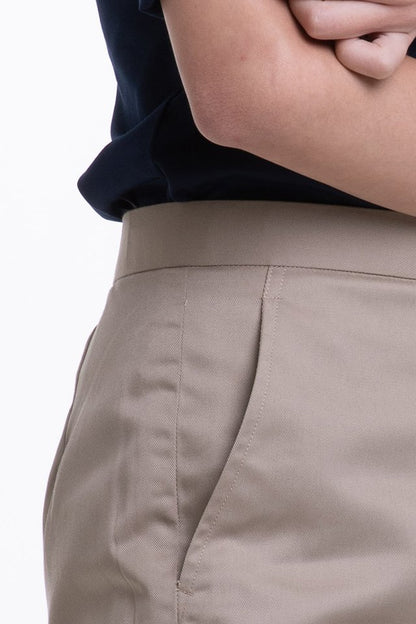 Ladies Flat Front Pants with Back Elastic (FHB-1826)