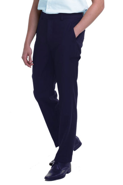 Men's Flat Front Pants with Hidden Side Elastic and Welt Pocket on Thigh (FHB-1825)