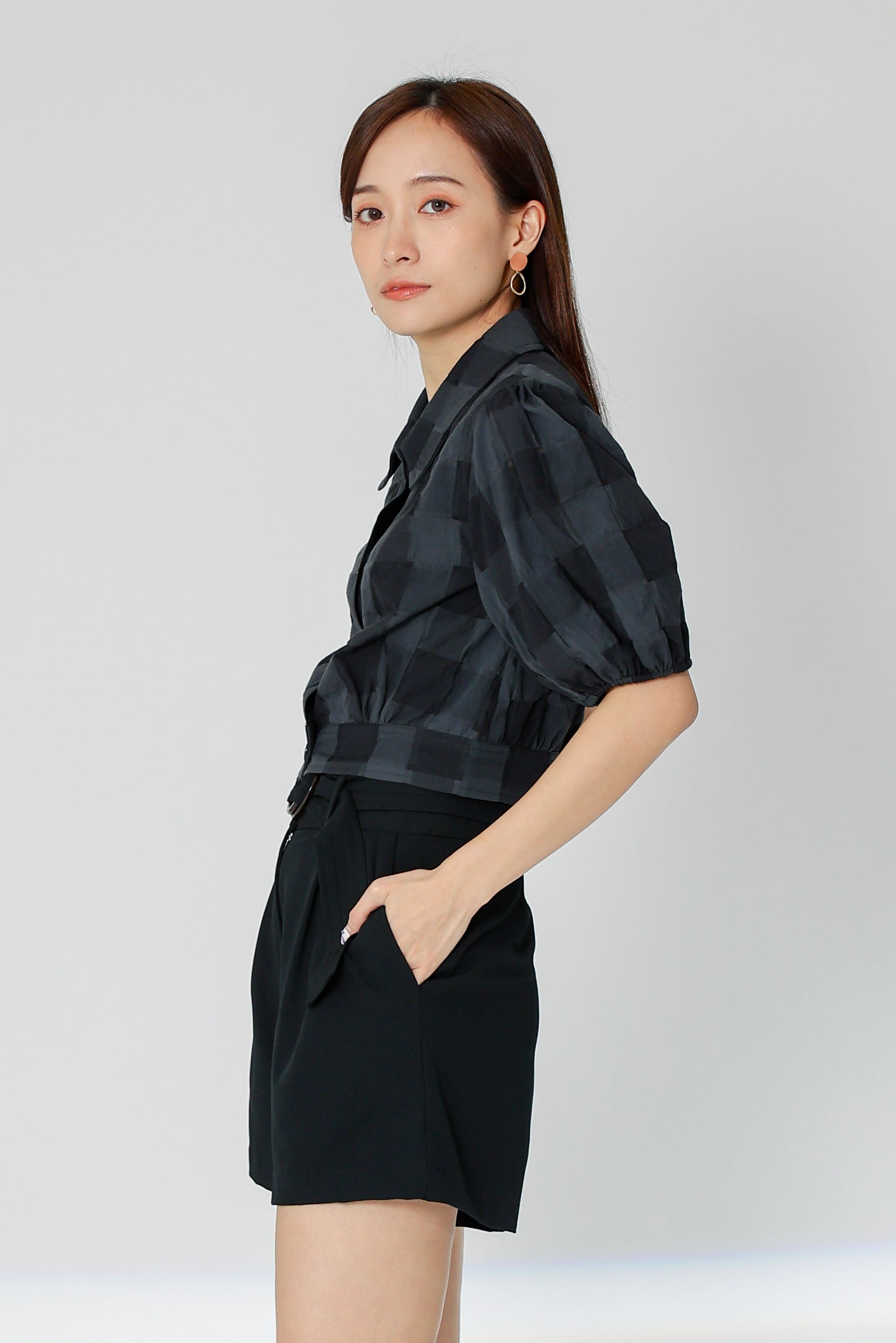 Gabby Tartan Cropped Blouse - Black