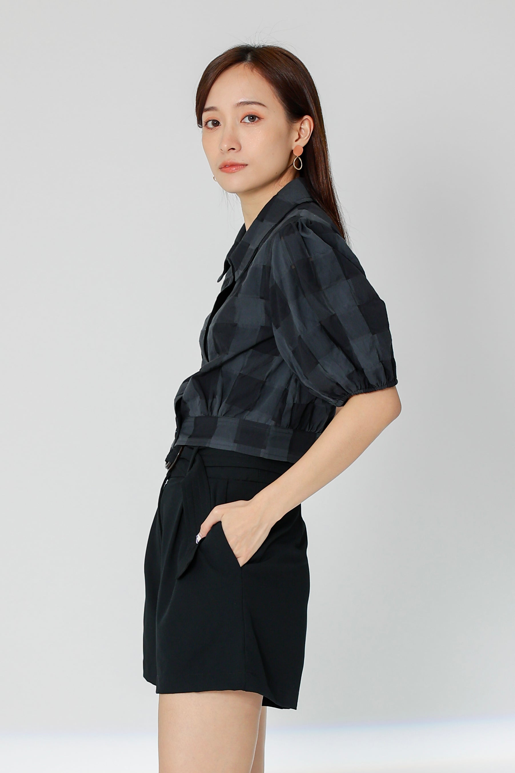 Gabby Tartan Cropped Blouse - Black