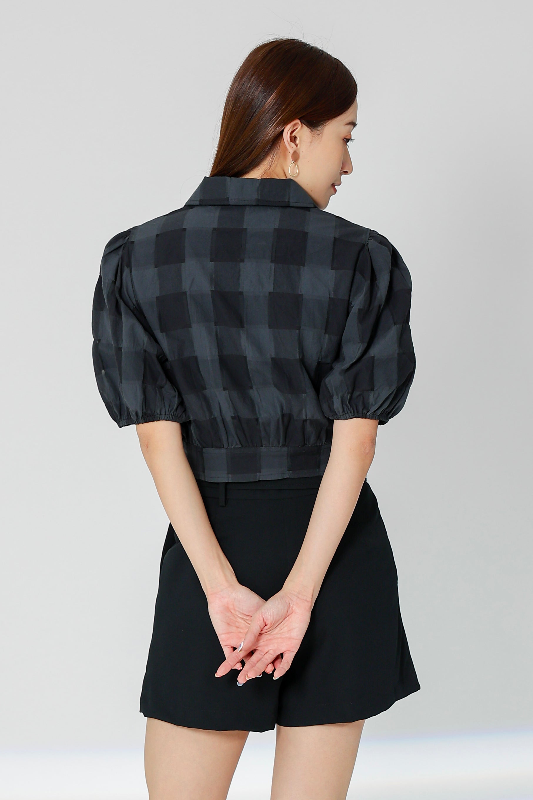 Gabby Tartan Cropped Blouse - Black