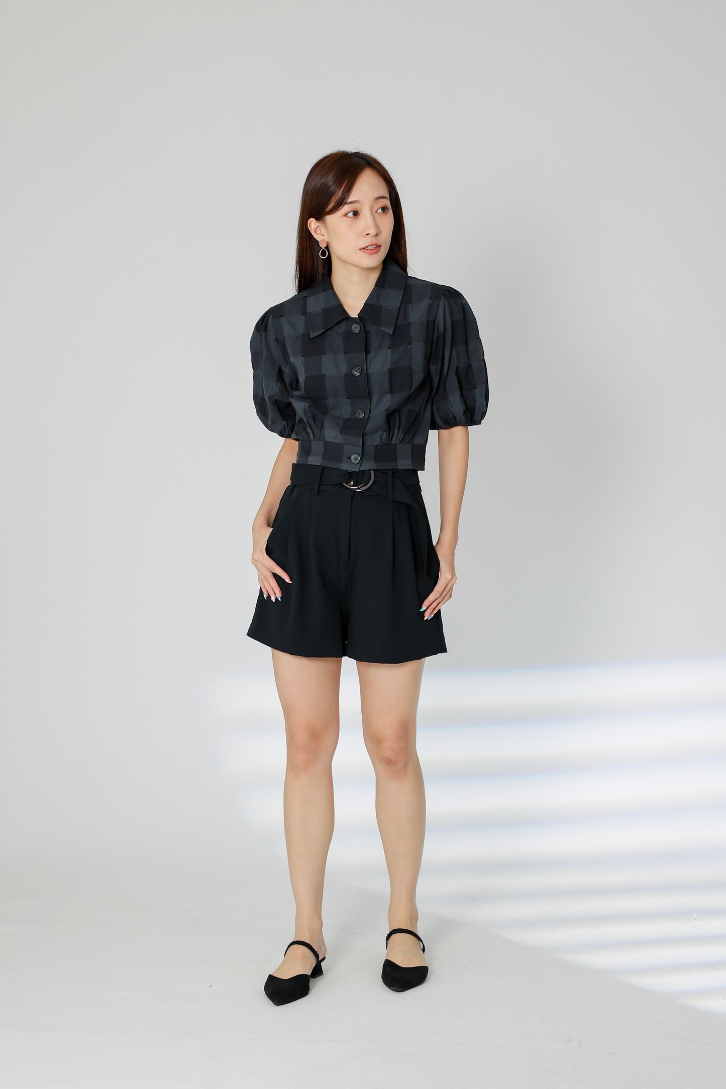 Gabby Tartan Cropped Blouse - Black