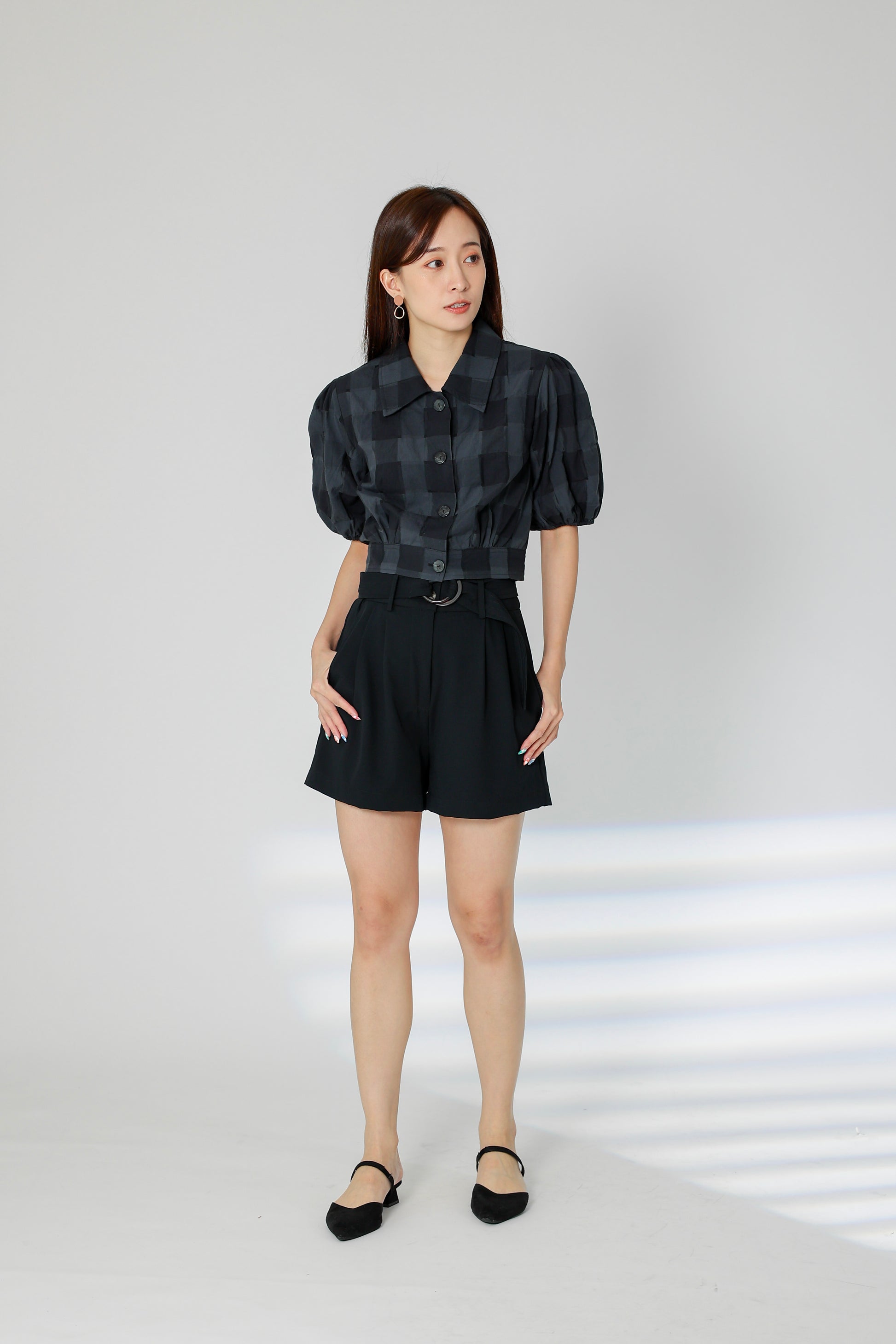 Gabby Tartan Cropped Blouse - Black