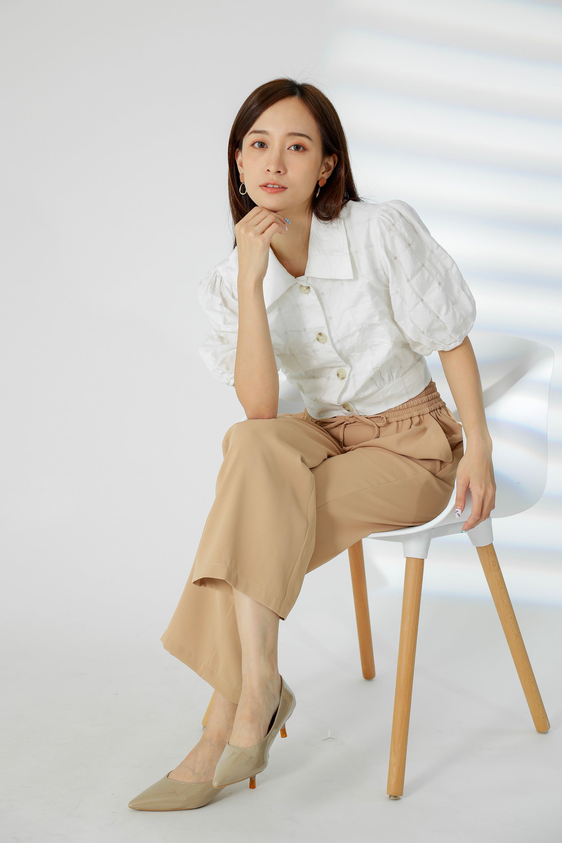 Gabby Tartan Cropped Blouse - White