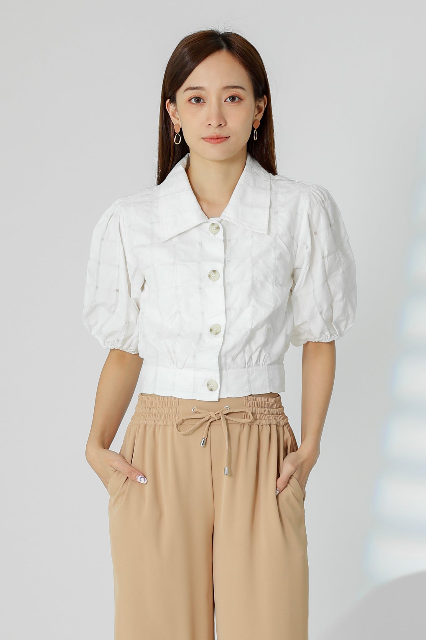 Gabby Tartan Cropped Blouse - White