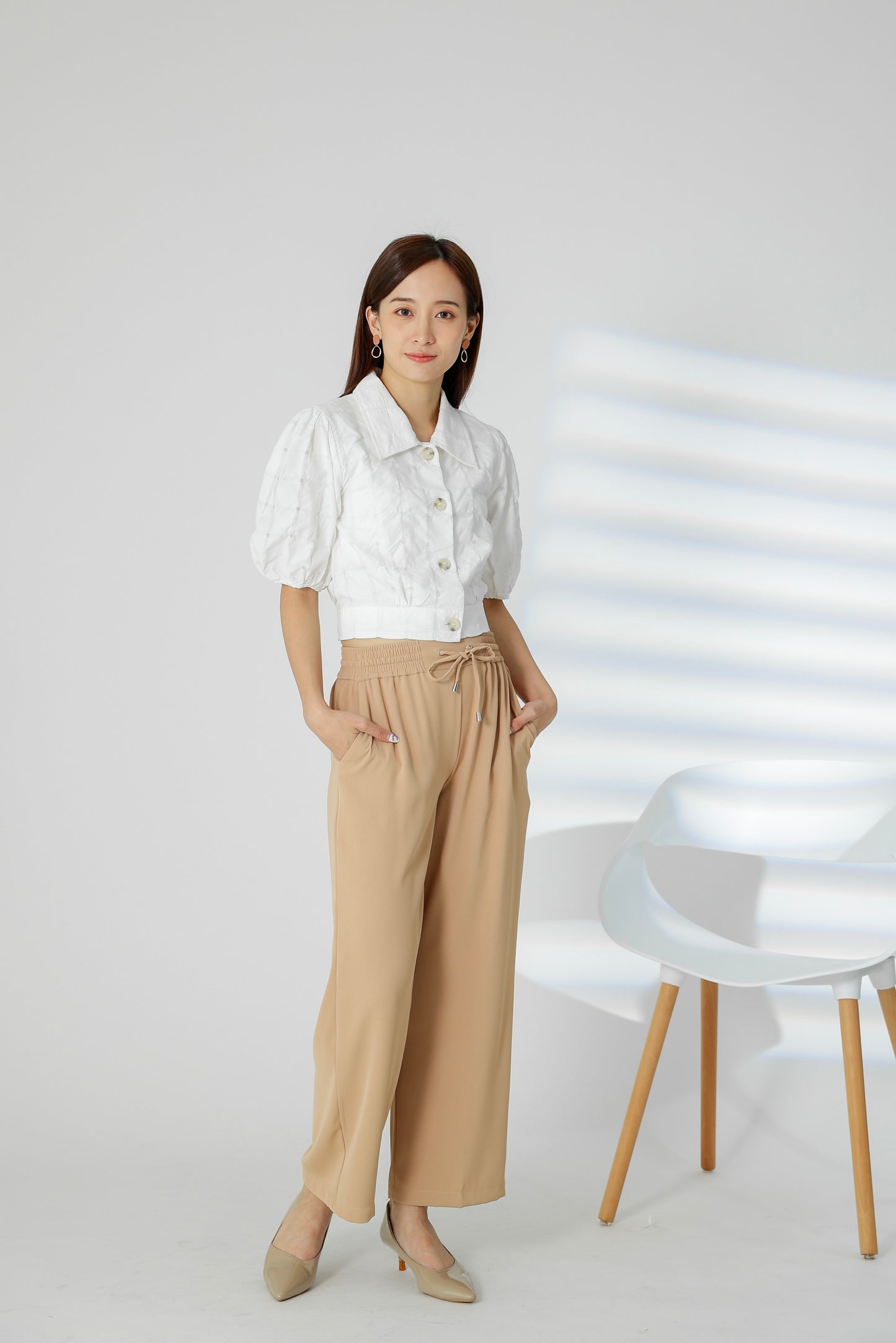 Gabby Tartan Cropped Blouse - White