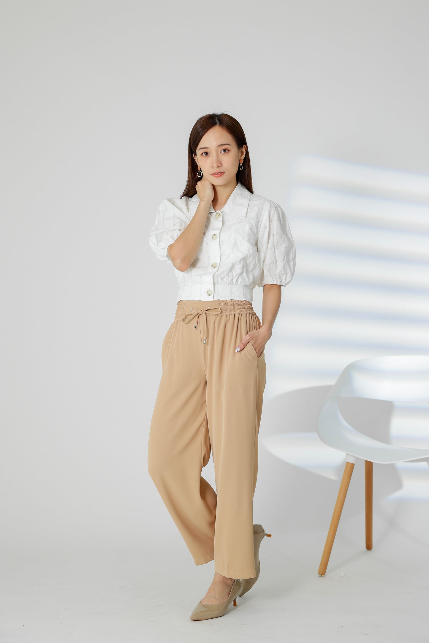 Gabby Tartan Cropped Blouse - White