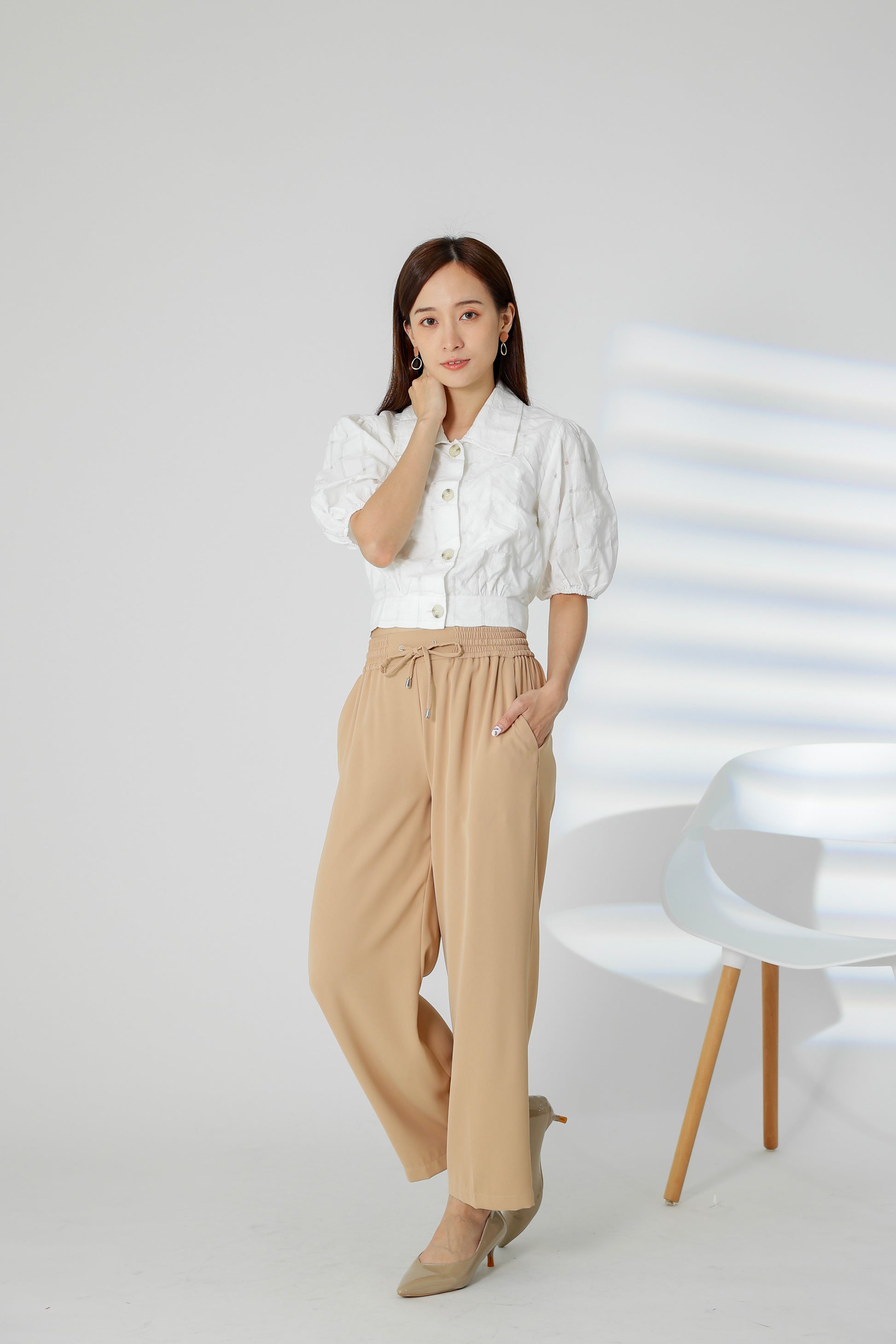 Gabby Tartan Cropped Blouse - White