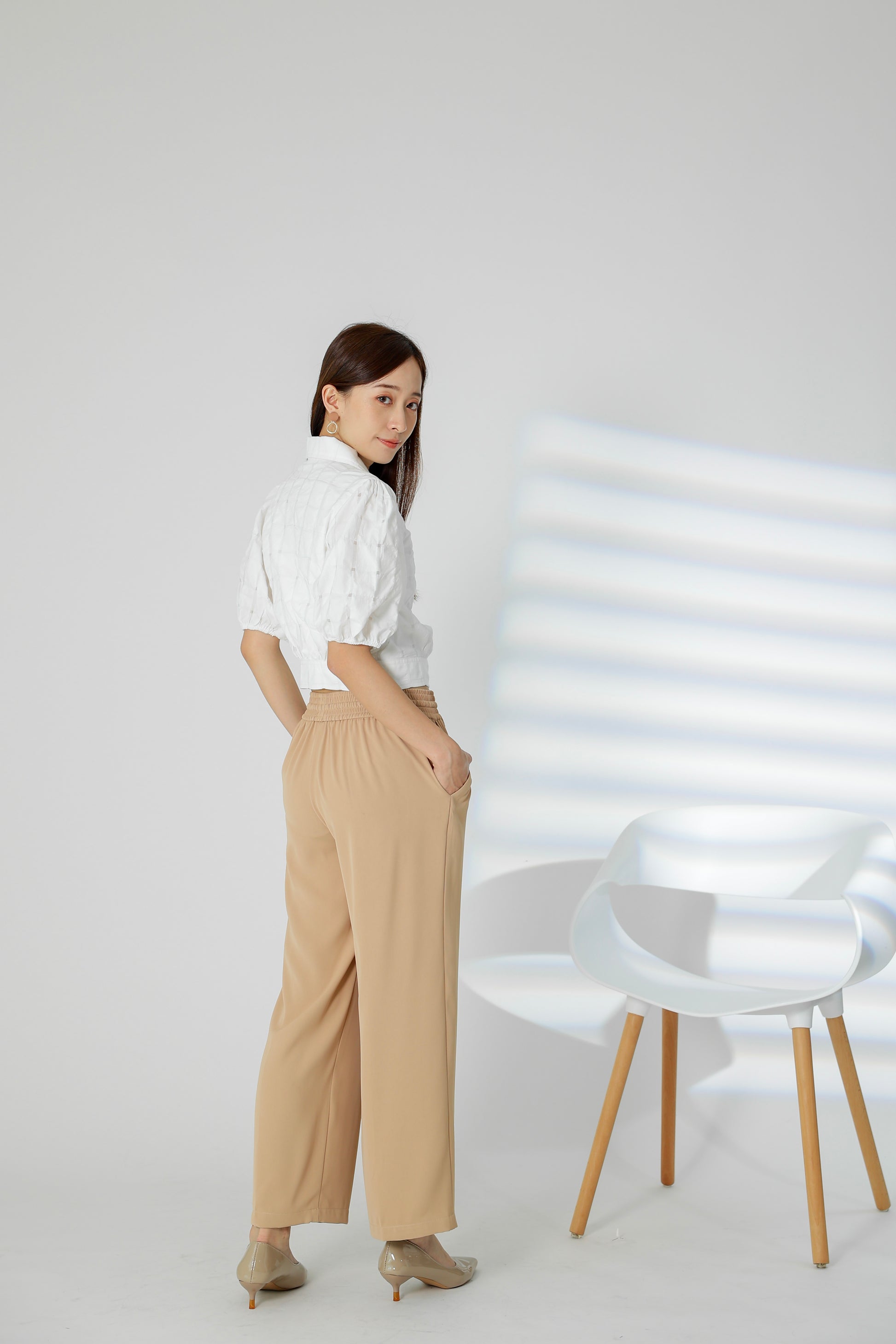 Gabby Tartan Cropped Blouse - White