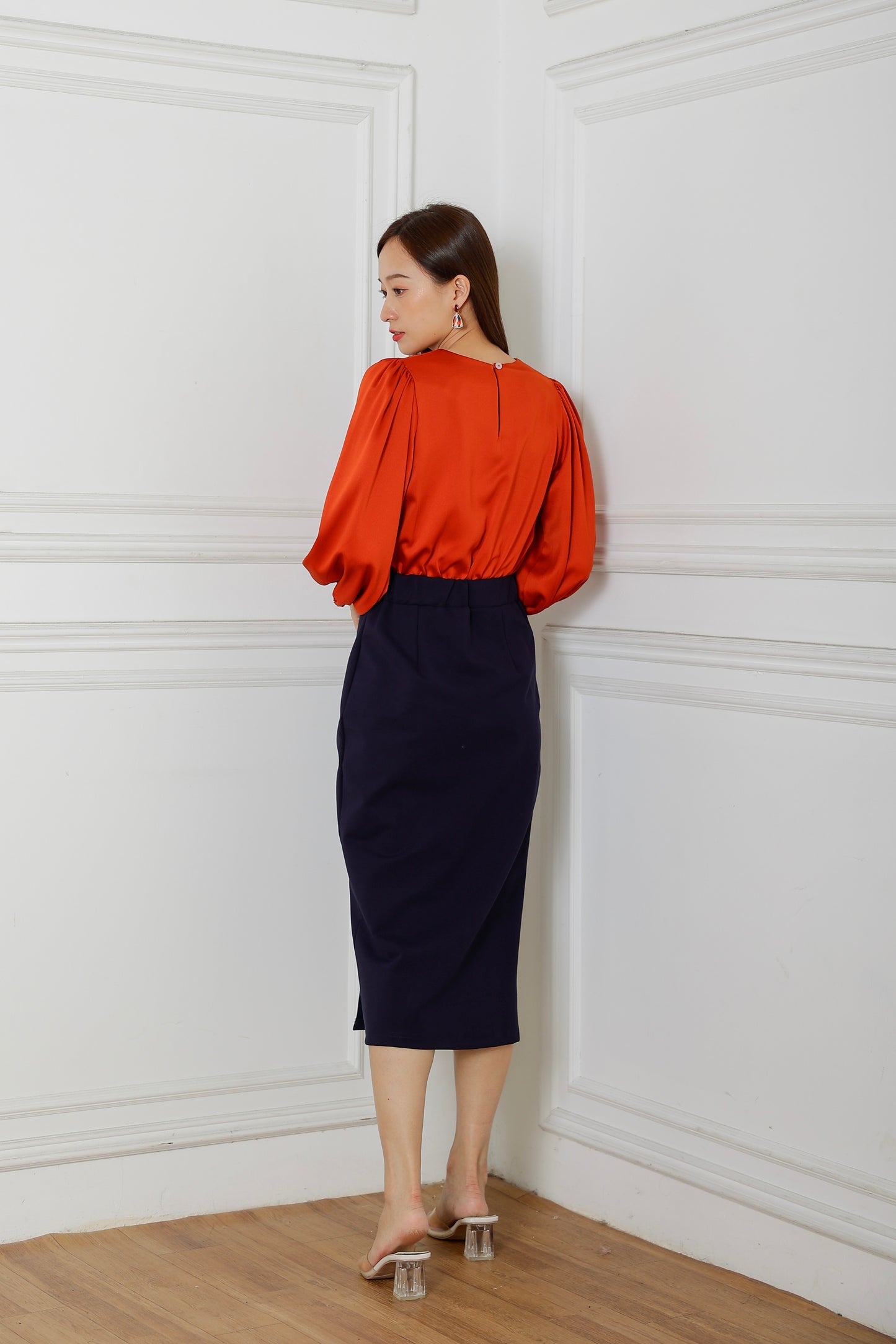 Kaci Midi Skirt with Slit - Navy