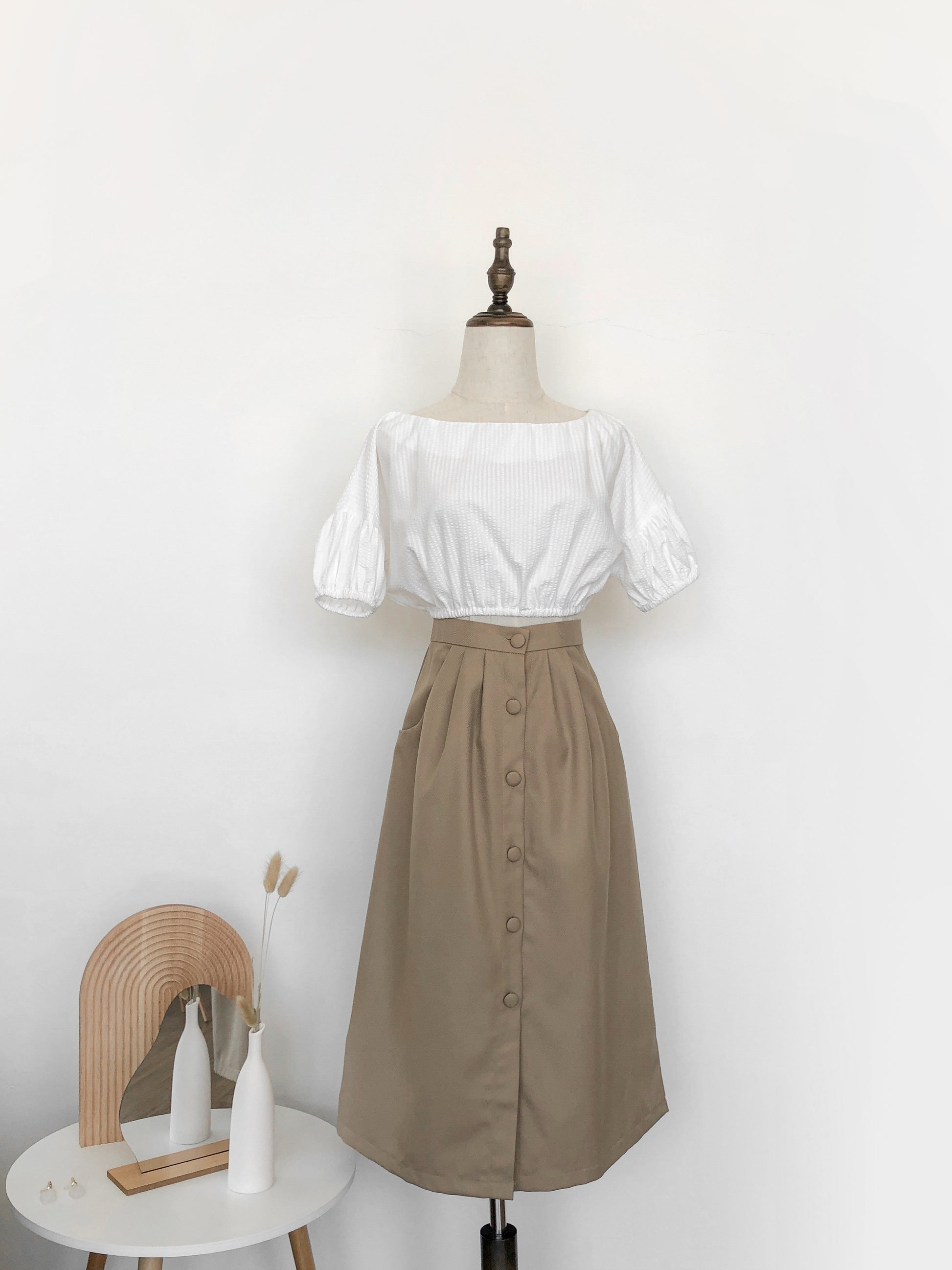 Paloma Button Skirt - Khaki