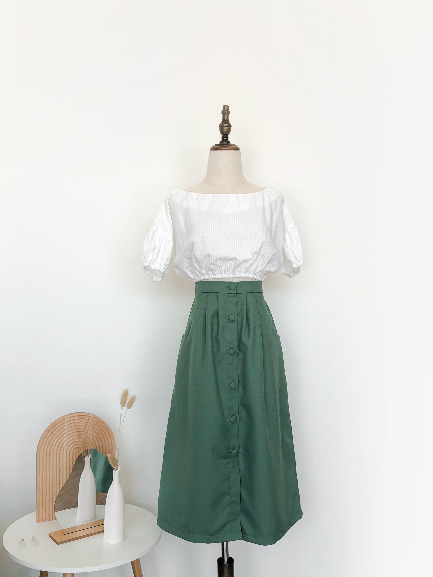 Paloma Button Skirt - Fern