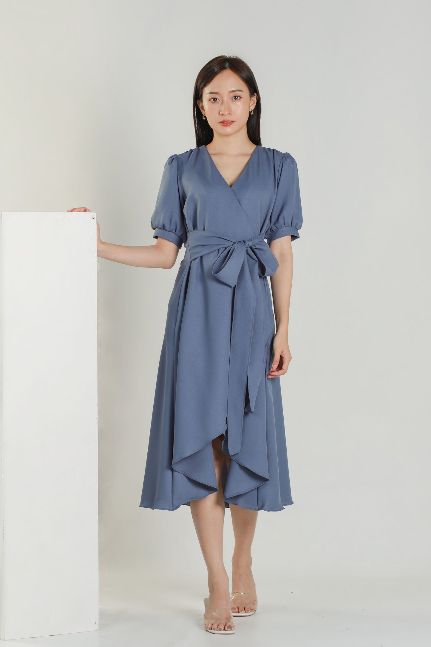 Ayana Asymmetric Dress - Steel Blue