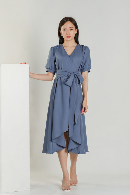 Ayana Asymmetric Dress - Steel Blue