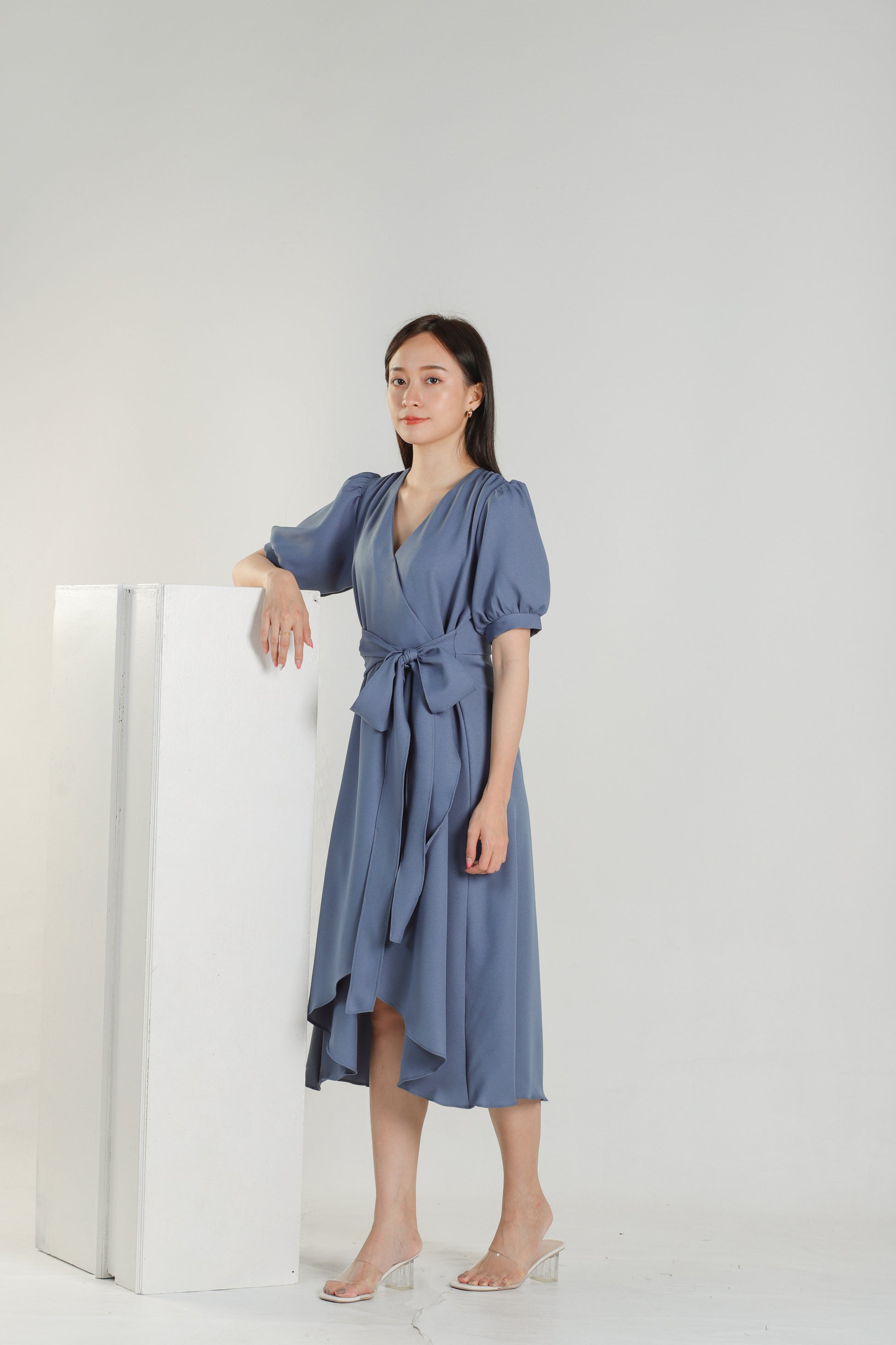 Ayana Asymmetric Dress - Steel Blue