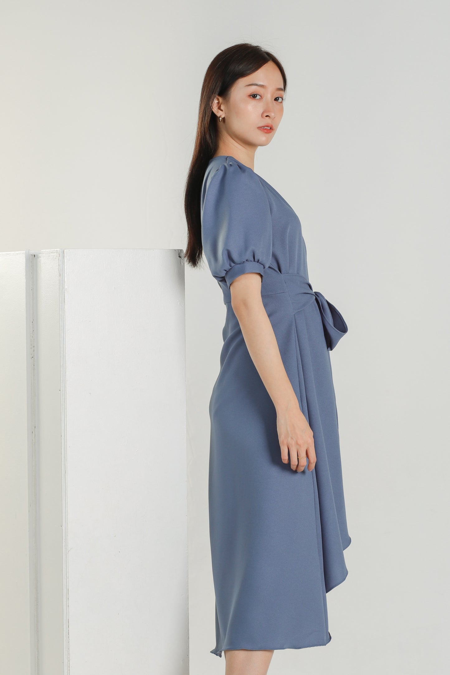 Ayana Asymmetric Dress - Steel Blue