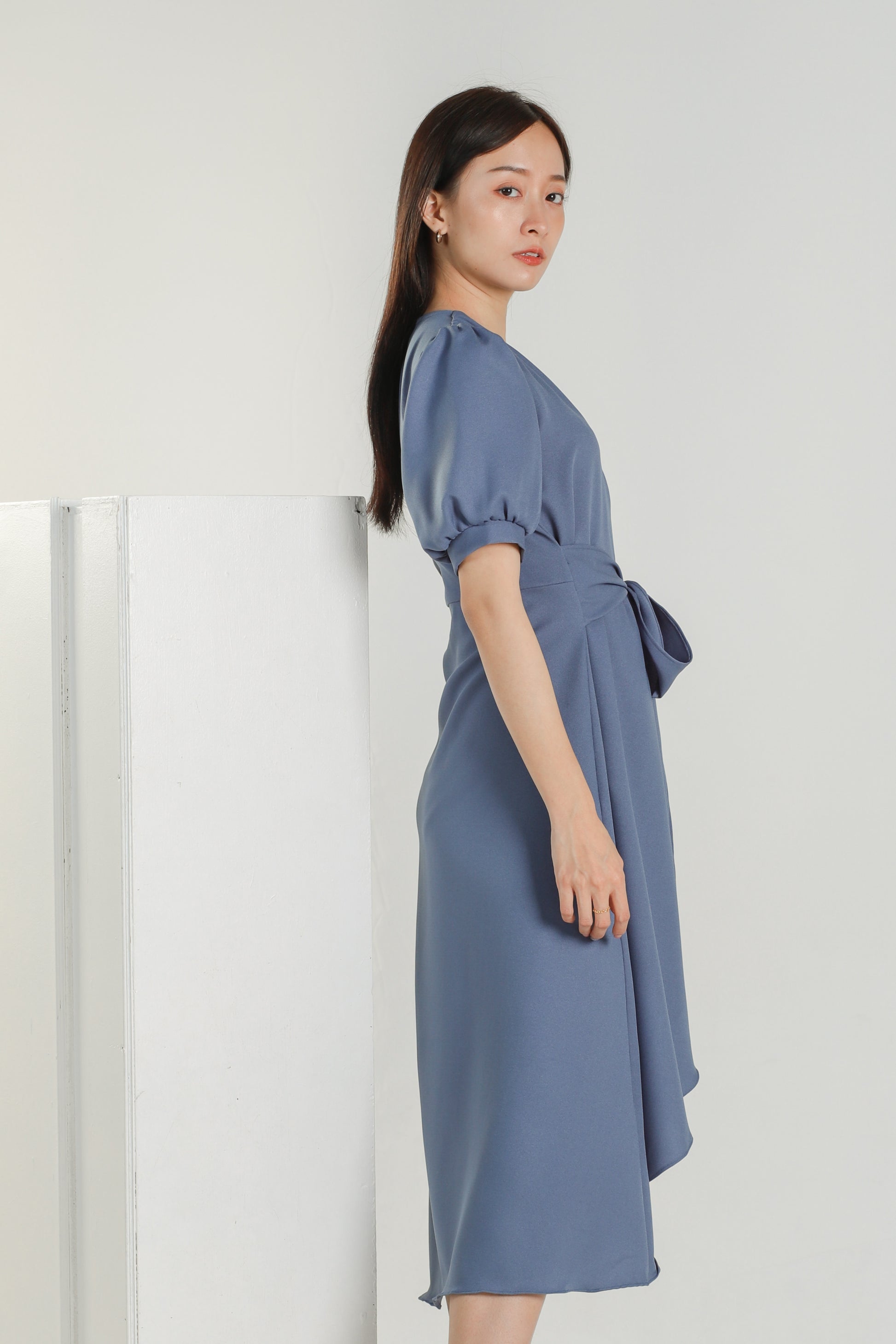 Ayana Asymmetric Dress - Steel Blue