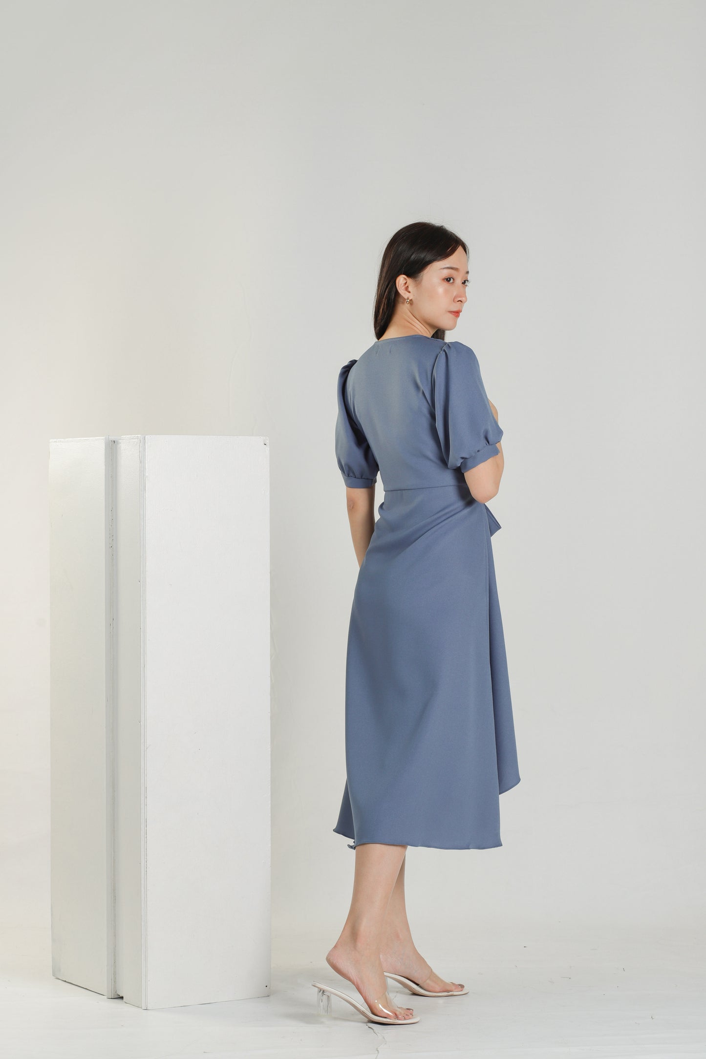 Ayana Asymmetric Dress - Steel Blue