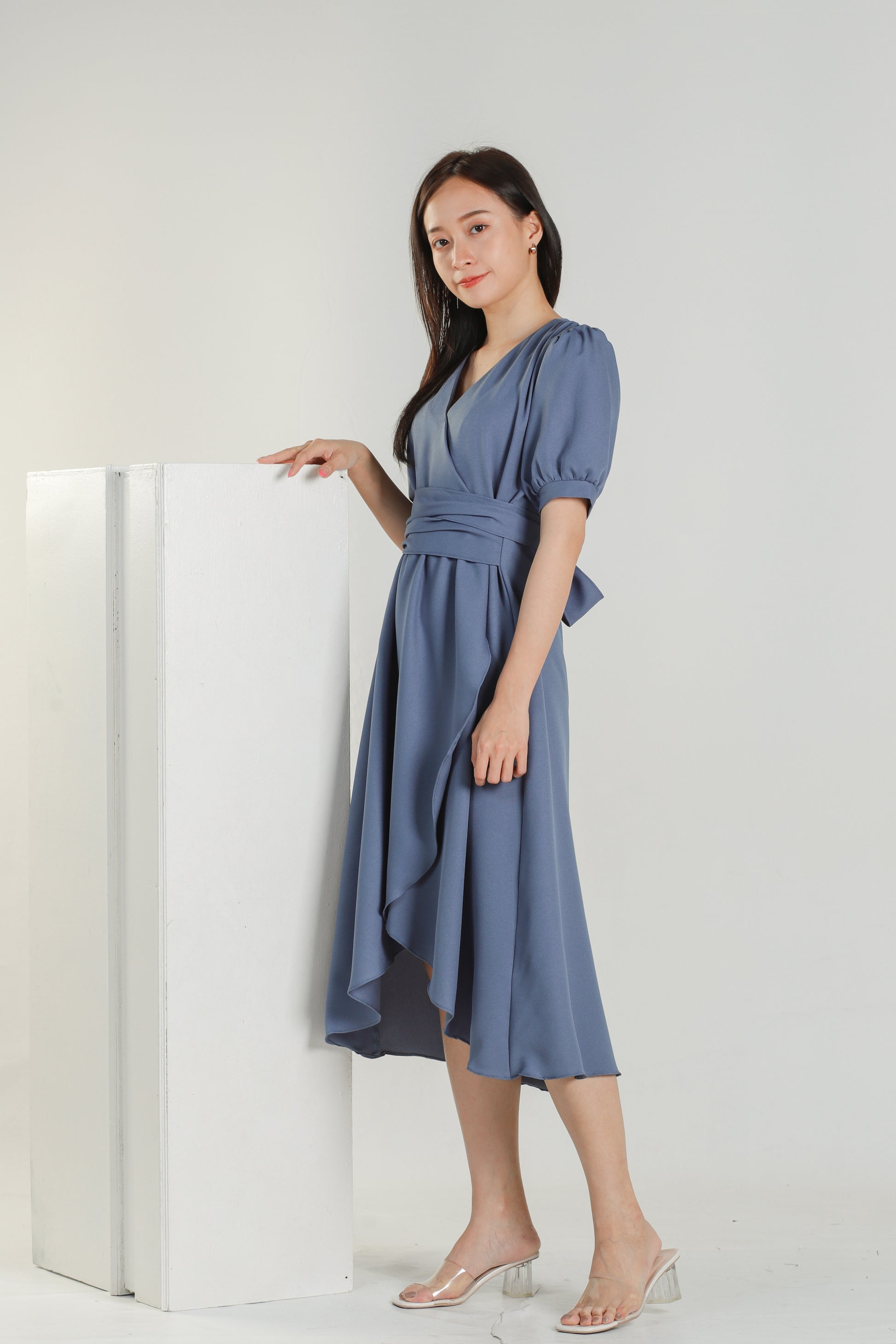 Ayana Asymmetric Dress - Steel Blue