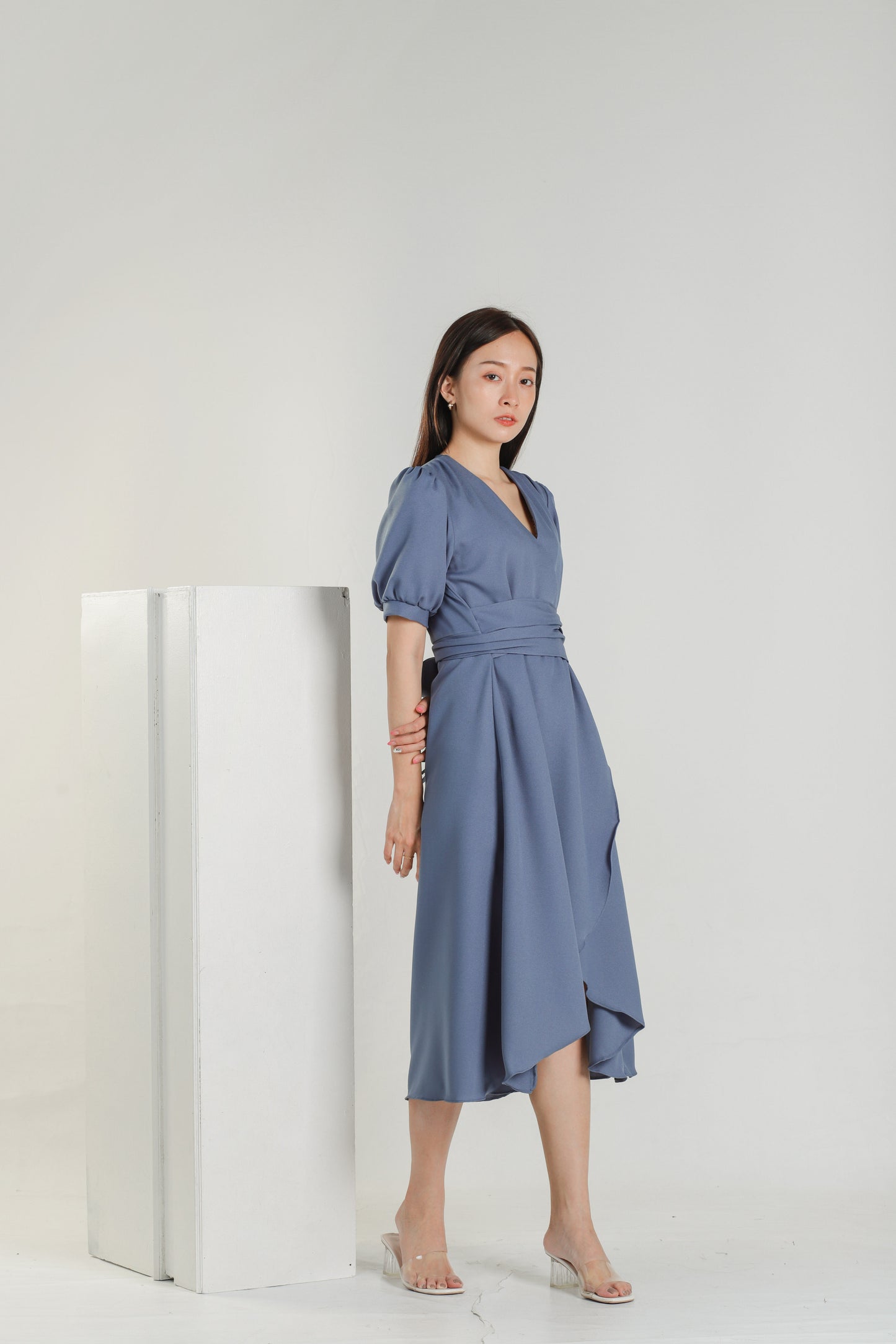 Ayana Asymmetric Dress - Steel Blue