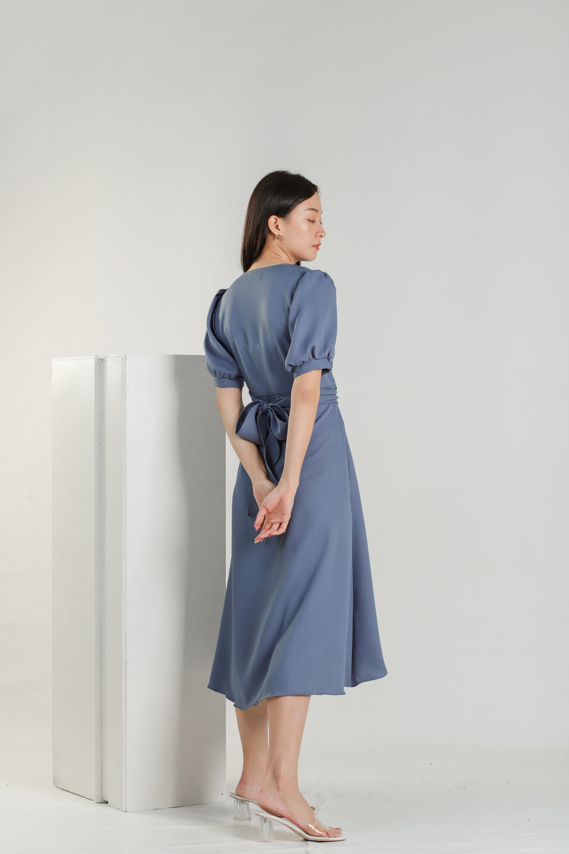 Ayana Asymmetric Dress - Steel Blue