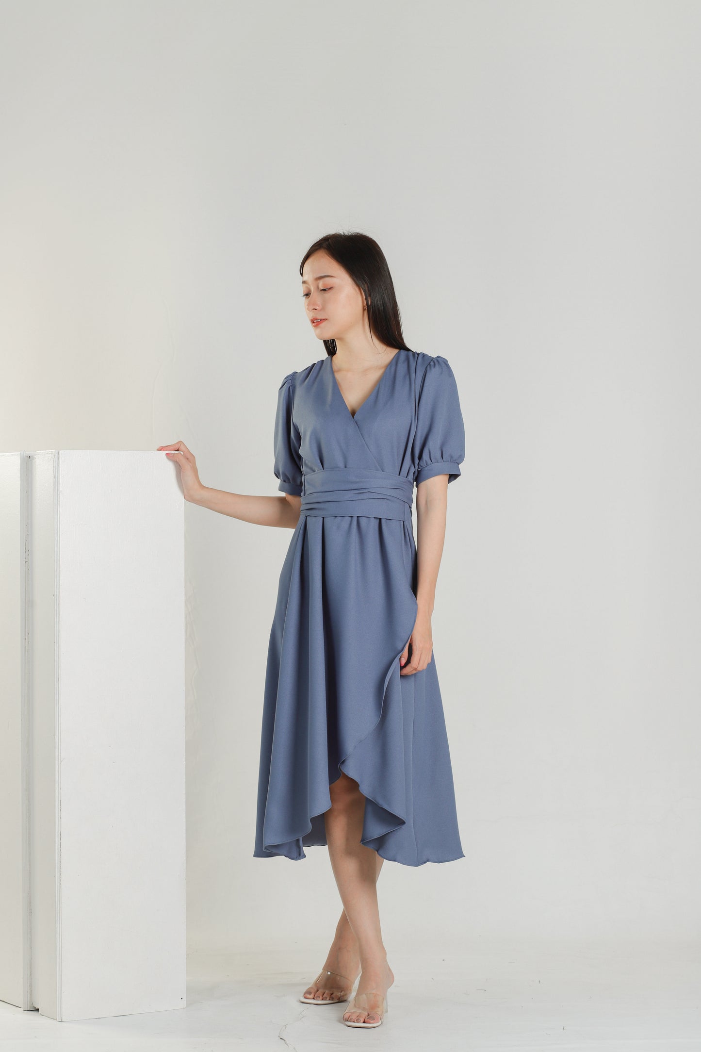 Ayana Asymmetric Dress - Steel Blue