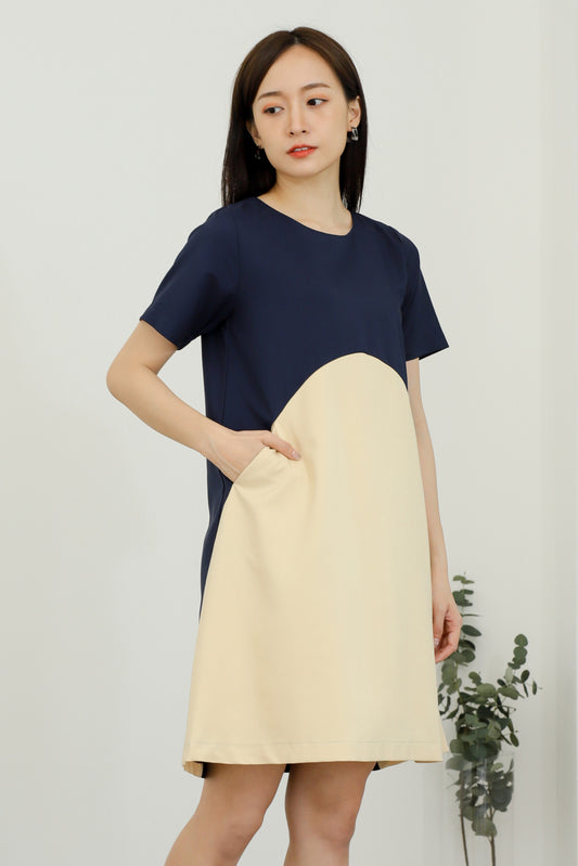 Omaira Colour Block Dress - Navy