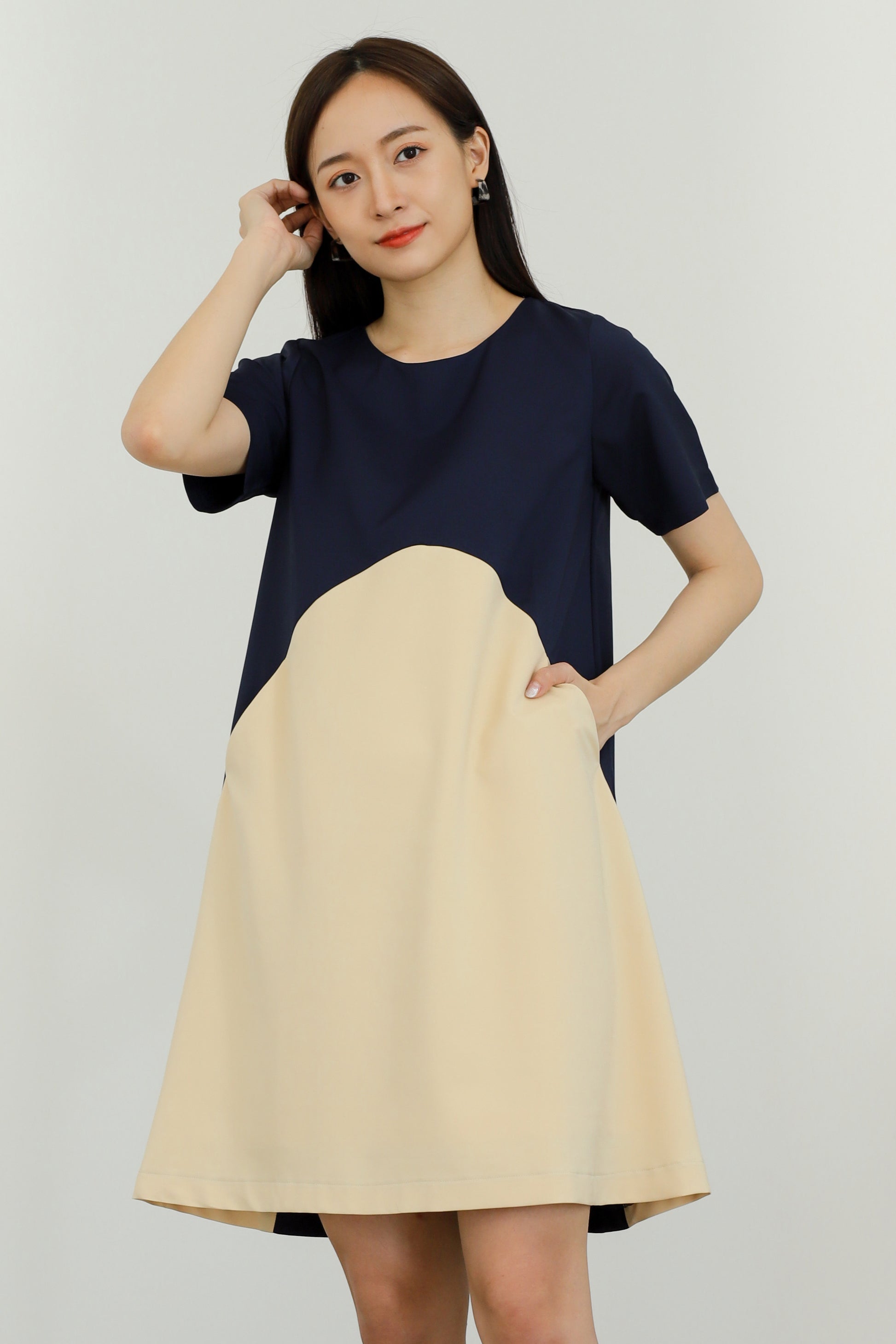 Omaira Colour Block Dress - Navy