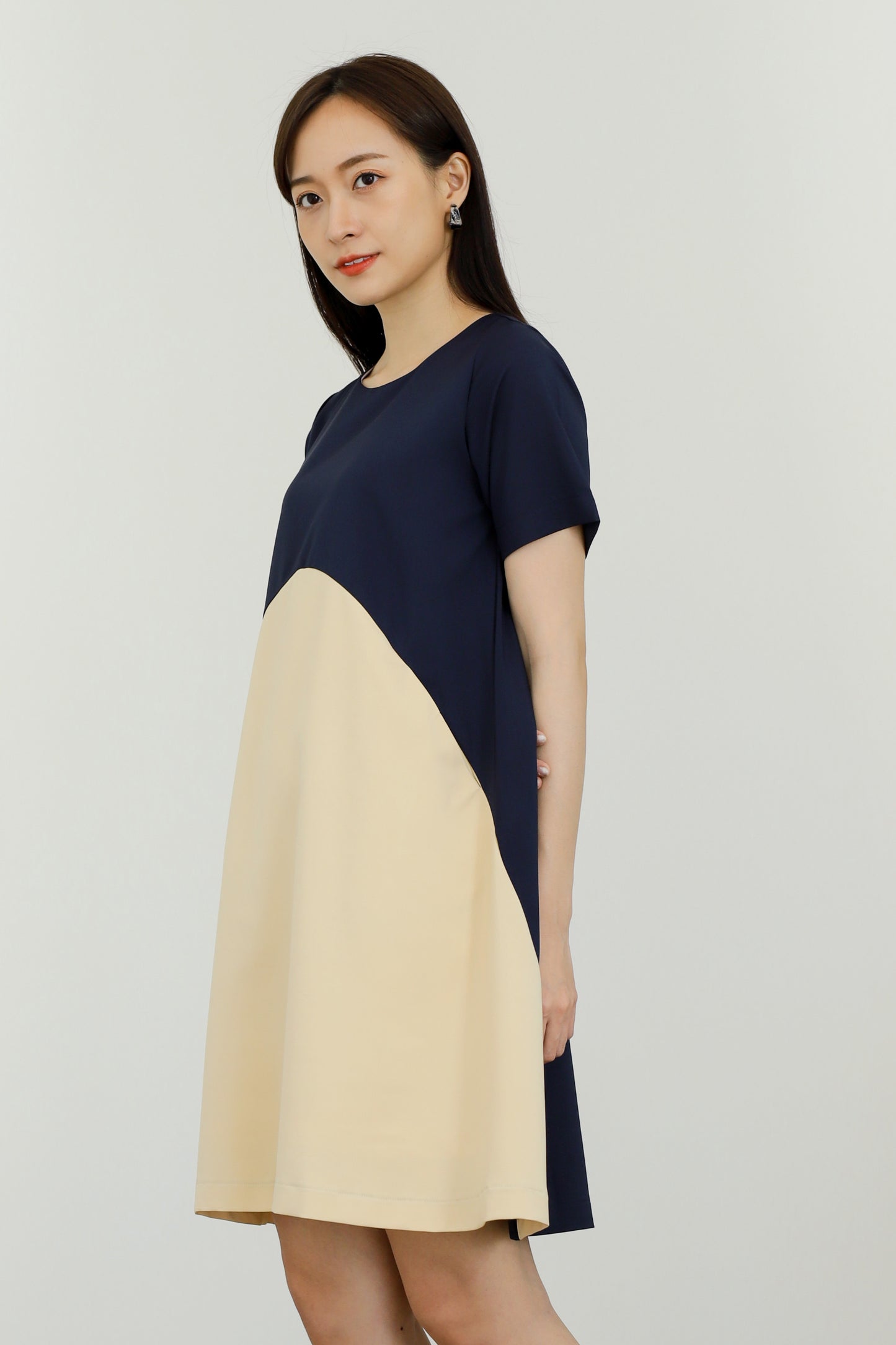 Omaira Colour Block Dress - Navy