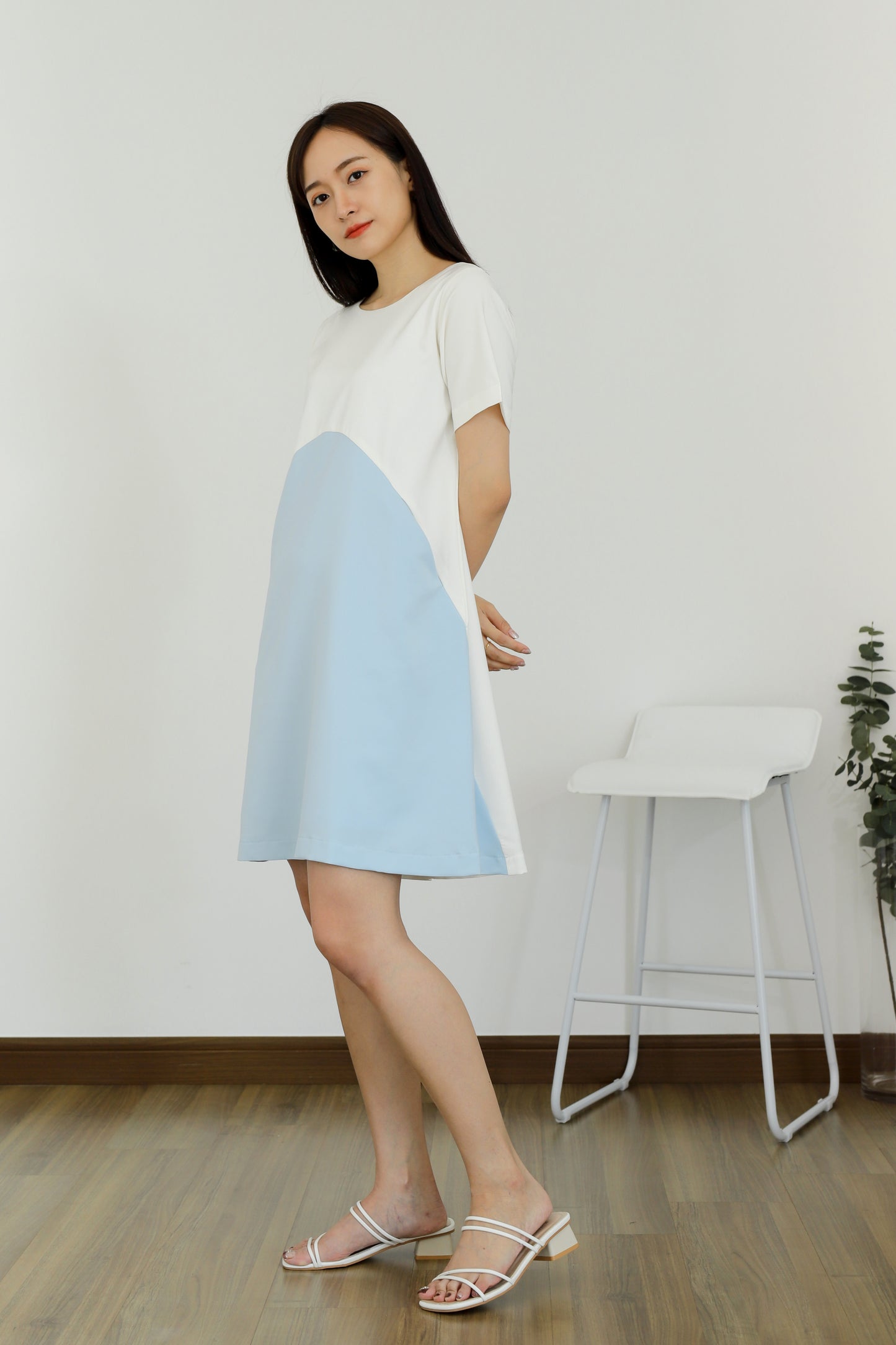Omaira Colour Block Dress - Ivory