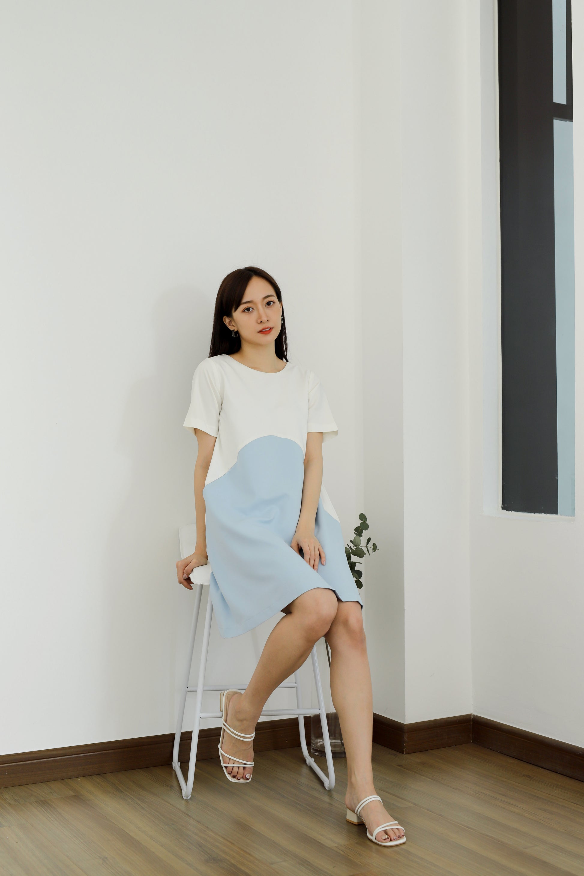 Omaira Colour Block Dress - Ivory