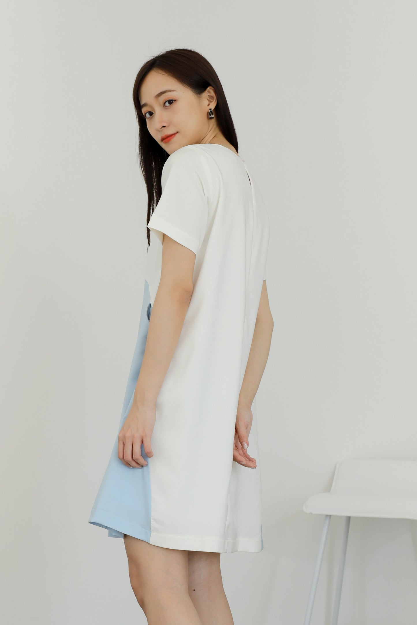 Omaira Colour Block Dress - Ivory