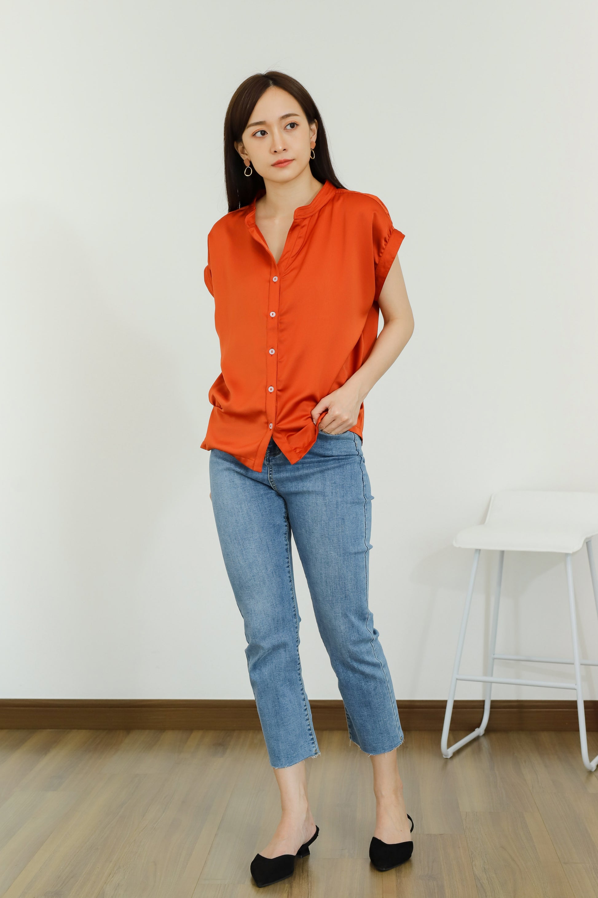 Ember Satin Blouse - Orange