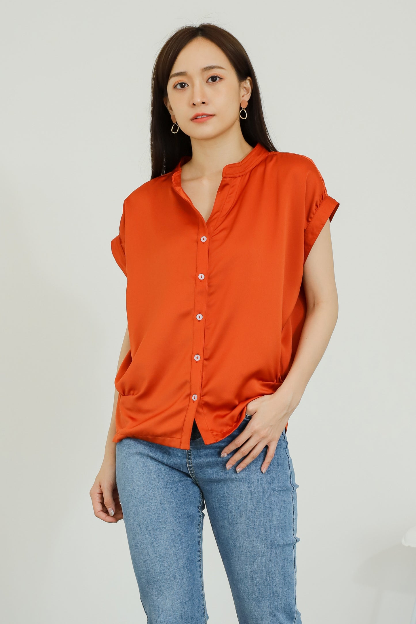 Ember Satin Blouse - Orange
