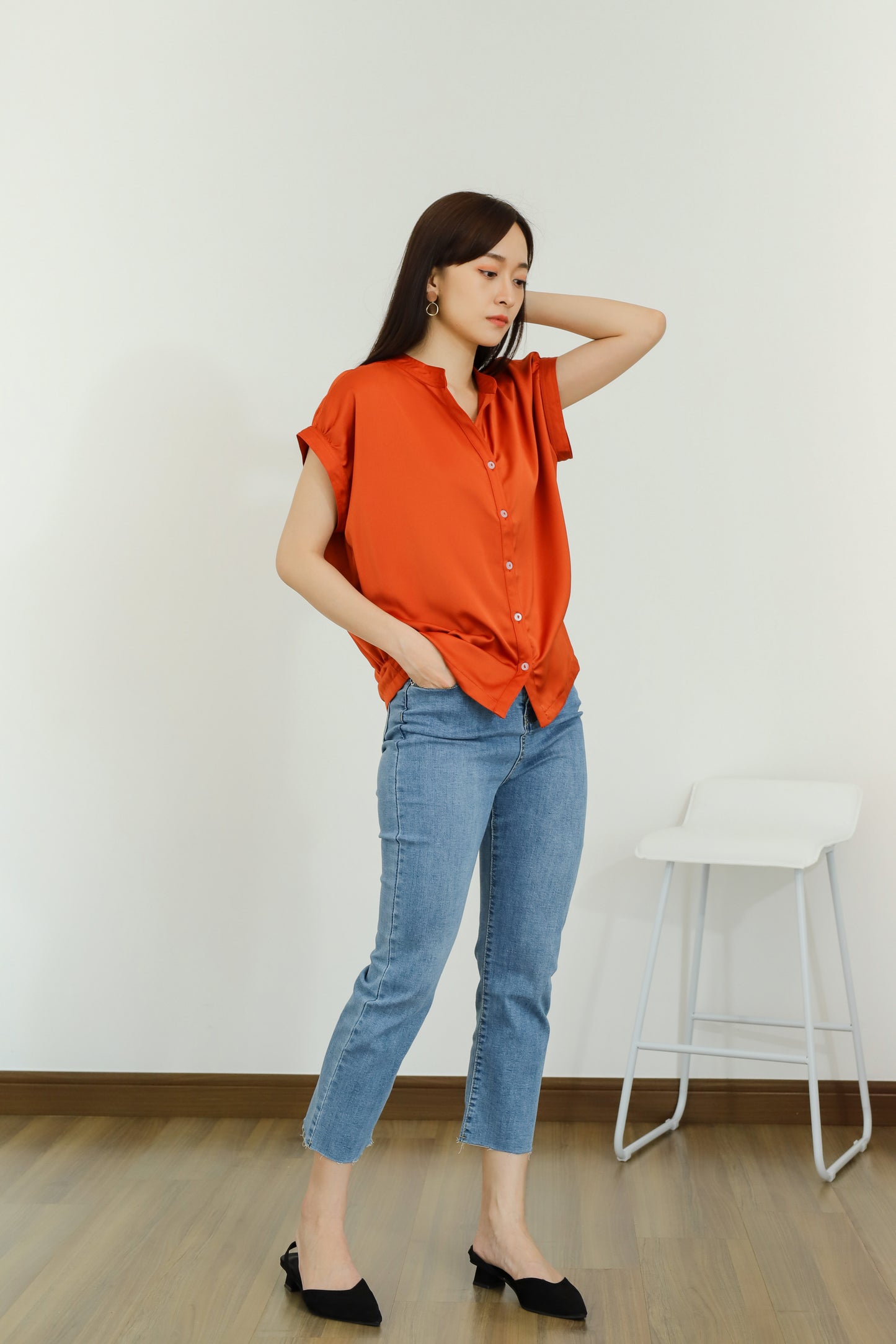Ember Satin Blouse - Orange
