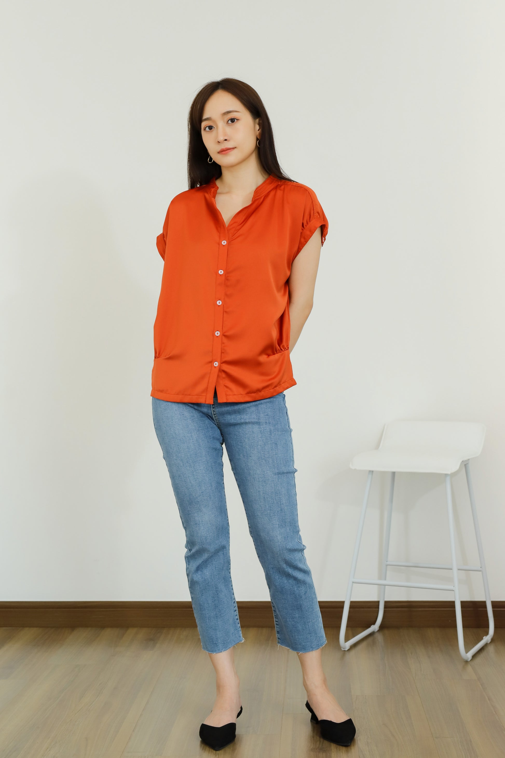 Ember Satin Blouse - Orange