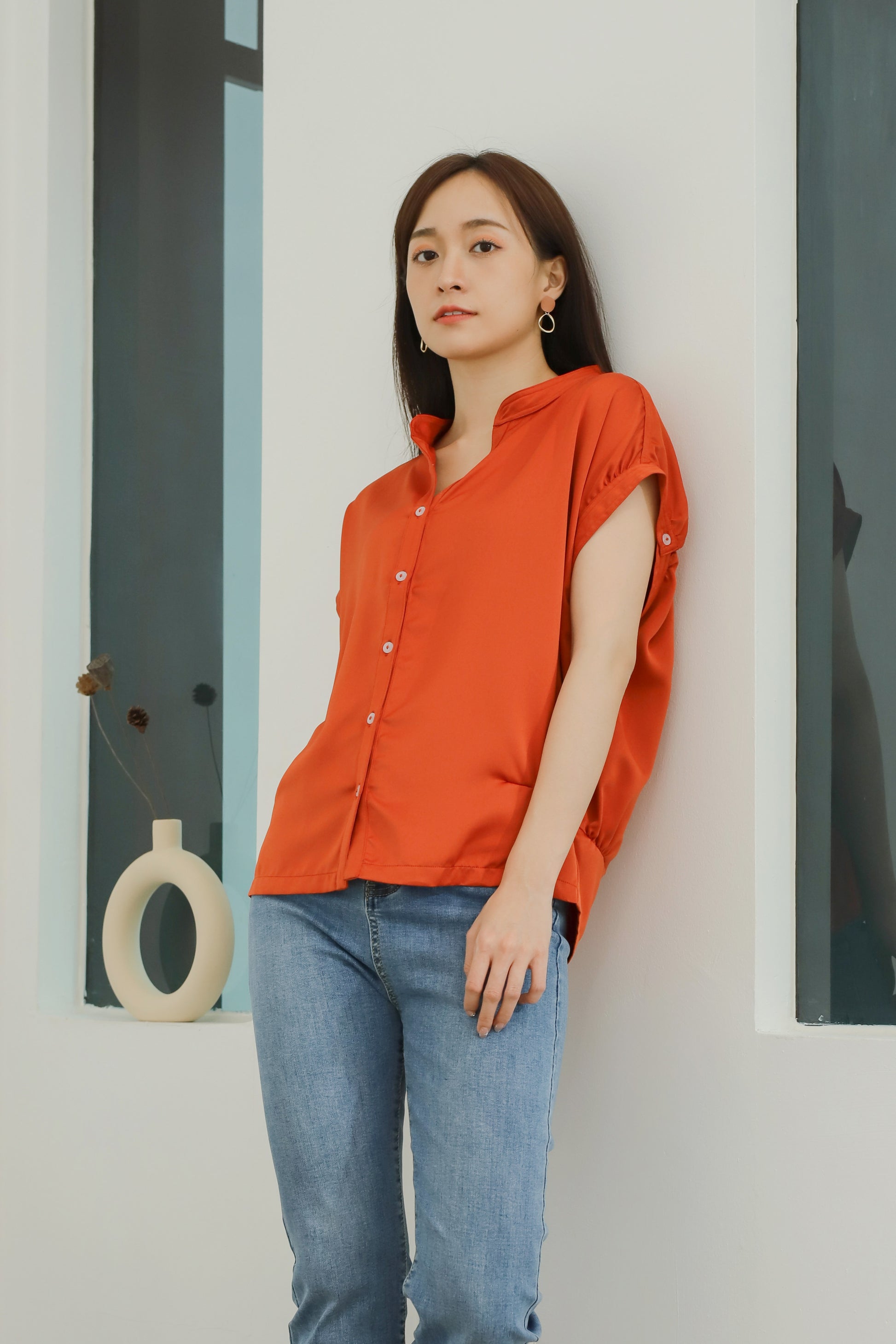 Ember Satin Blouse - Orange