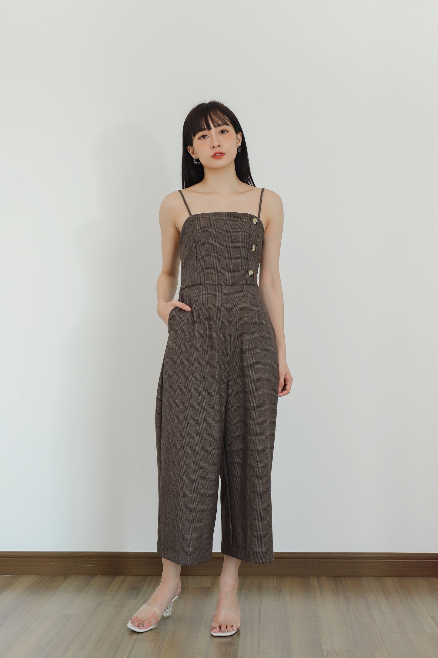 Aubrieta Glen Check Jumpsuit - Brown