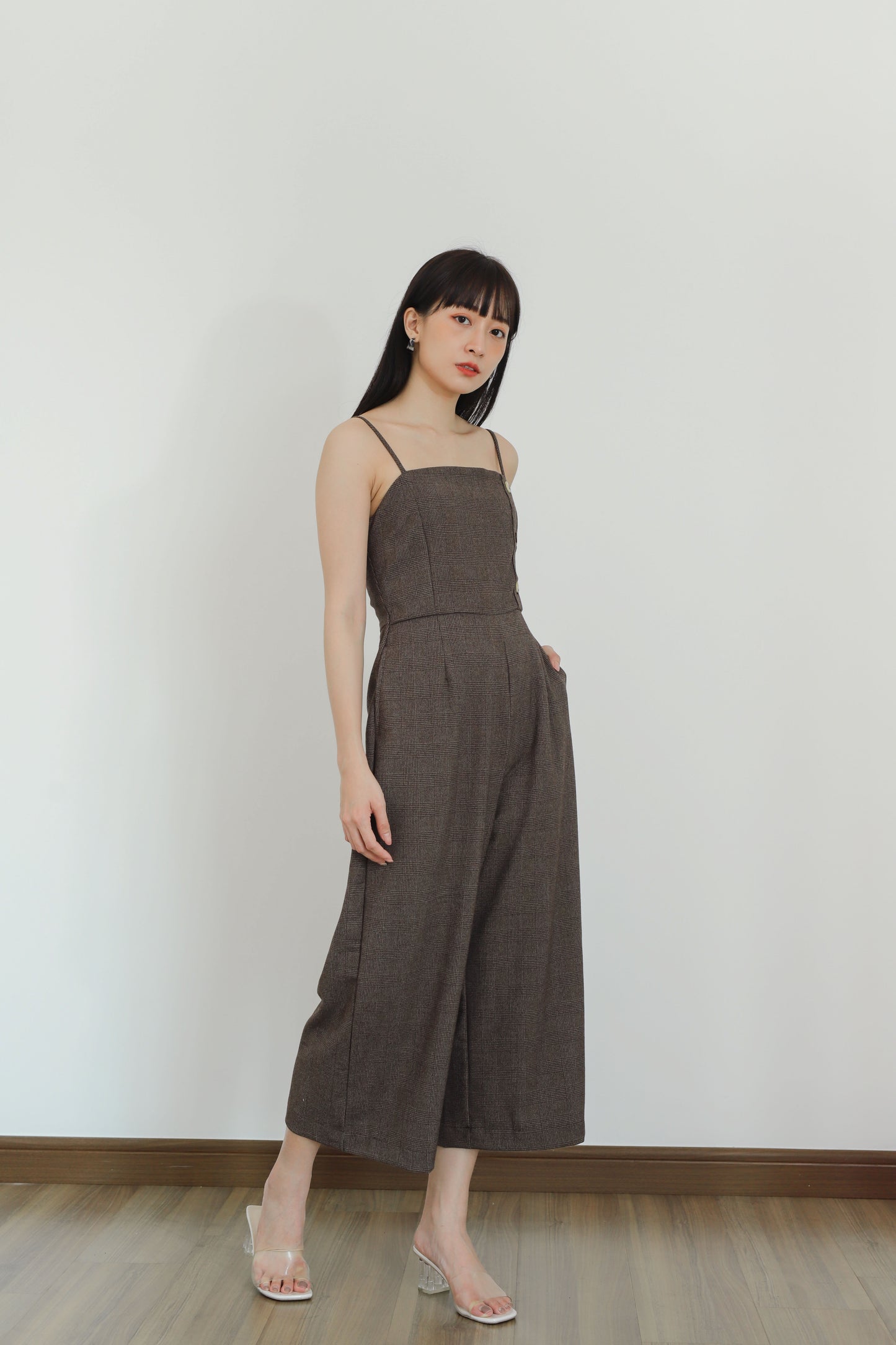 Aubrieta Glen Check Jumpsuit - Brown