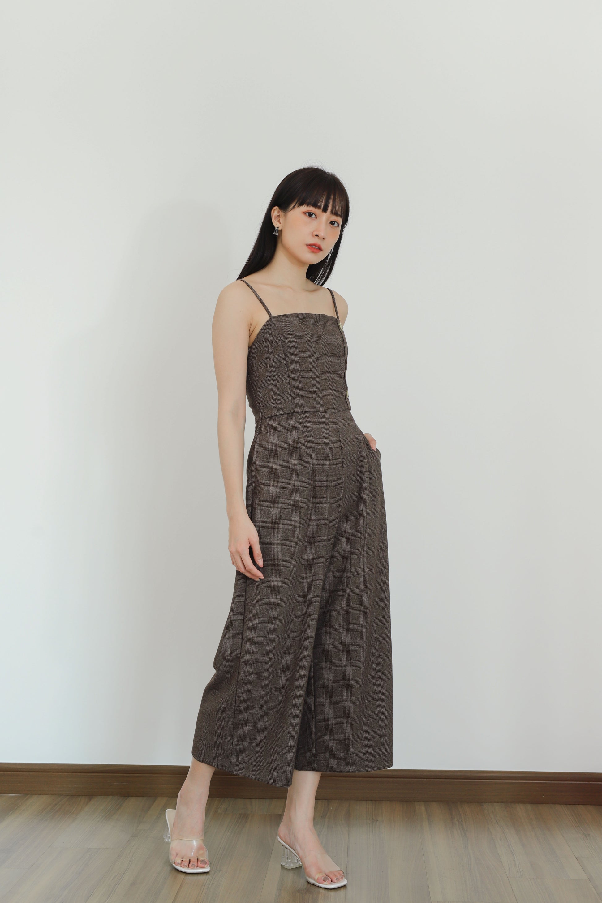Aubrieta Glen Check Jumpsuit - Brown