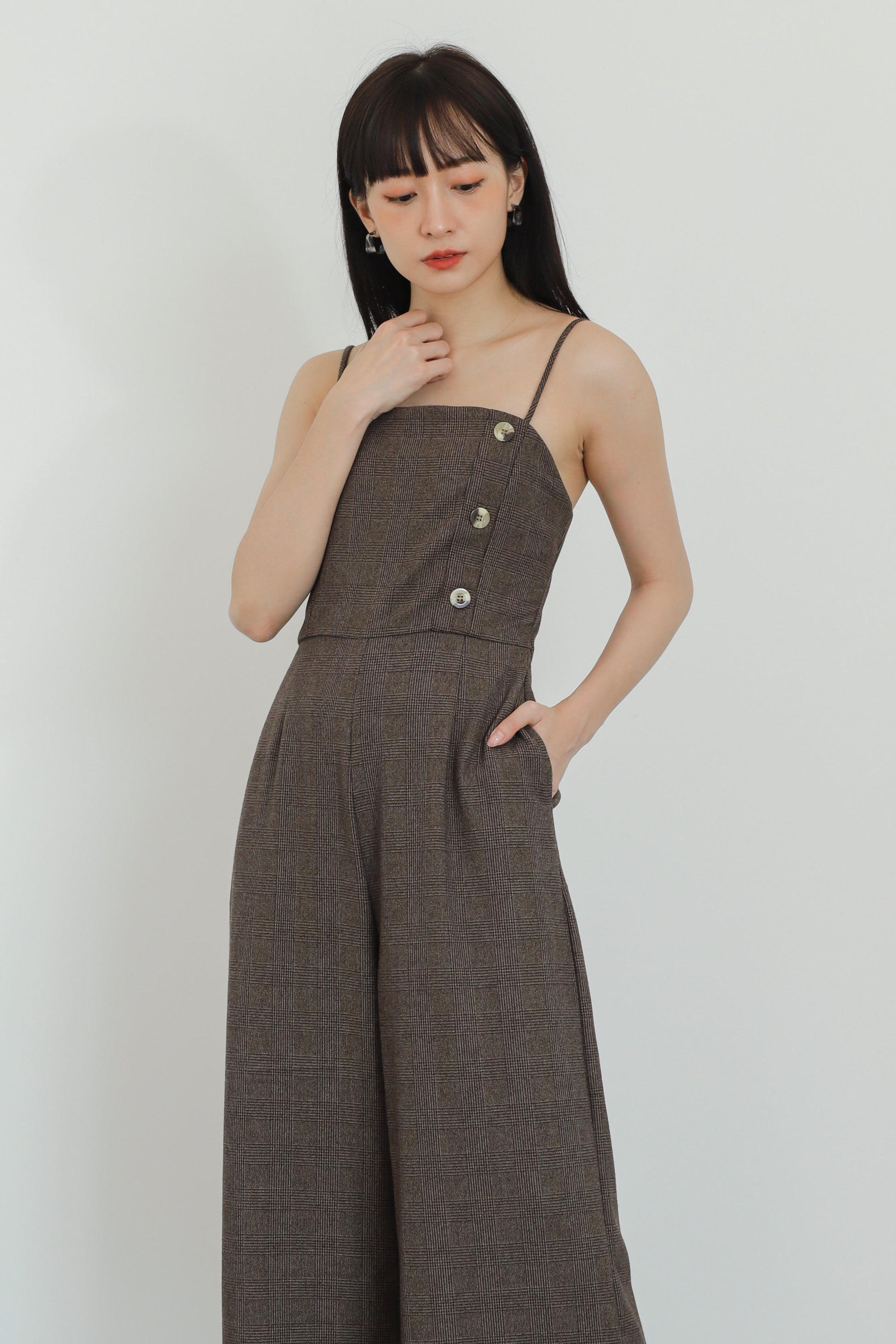 Aubrieta Glen Check Jumpsuit - Brown