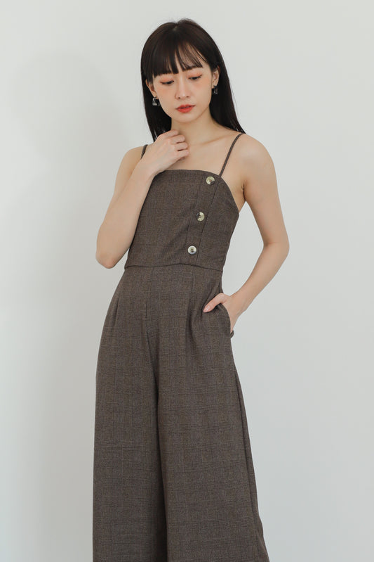 Aubrieta Glen Check Jumpsuit - Brown