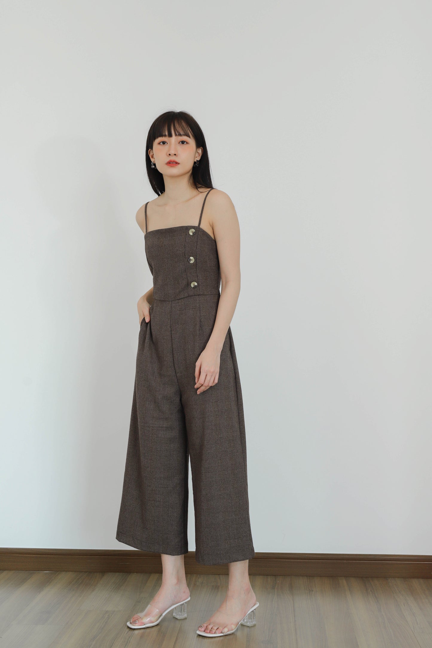 Aubrieta Glen Check Jumpsuit - Brown
