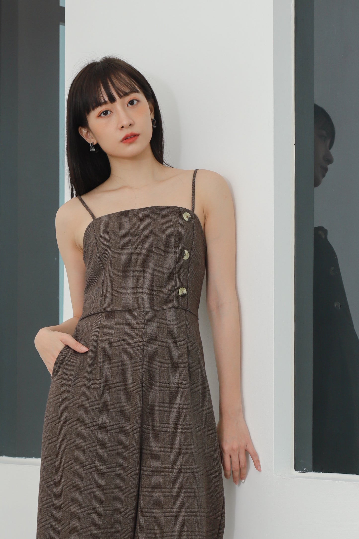 Aubrieta Glen Check Jumpsuit - Brown