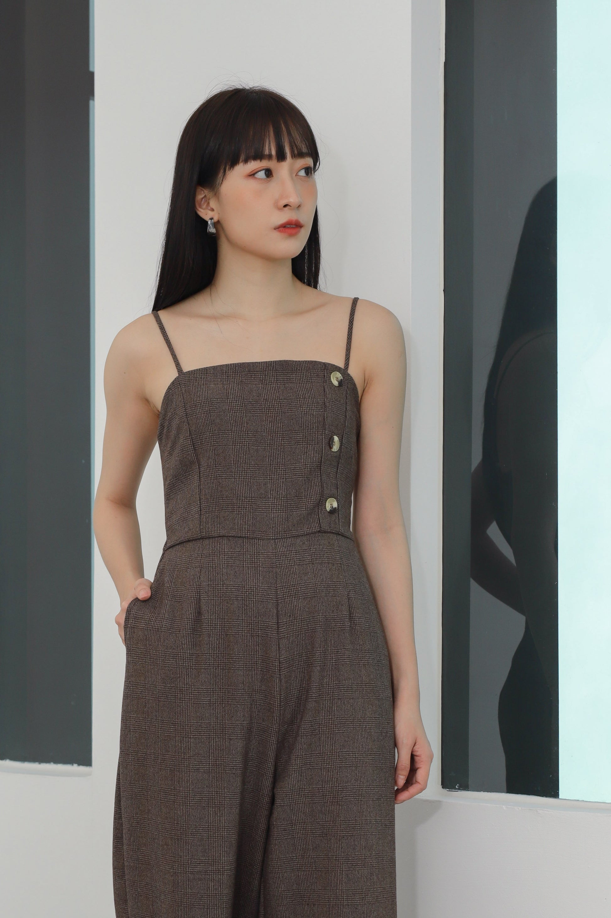 Aubrieta Glen Check Jumpsuit - Brown
