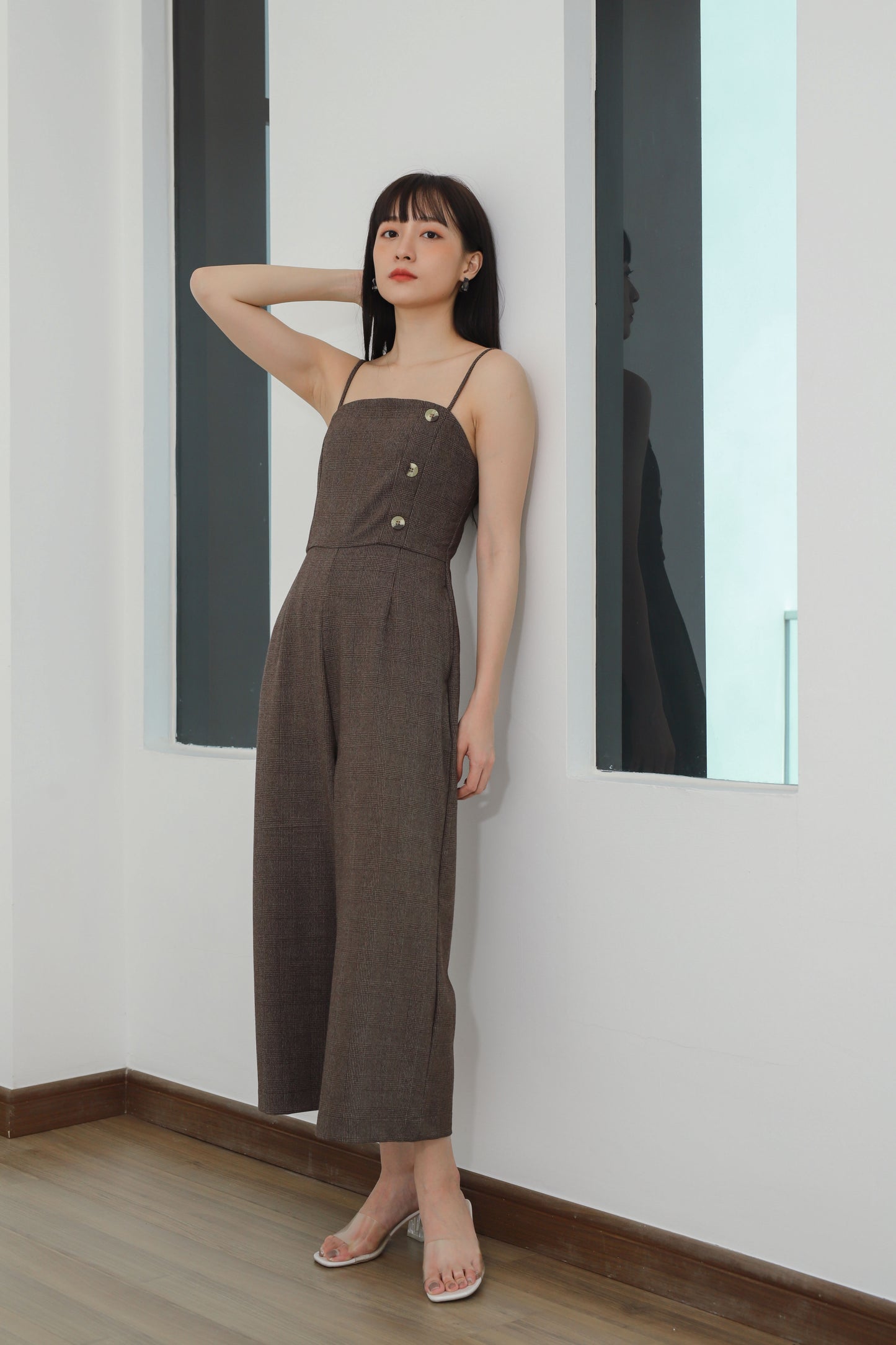 Aubrieta Glen Check Jumpsuit - Brown