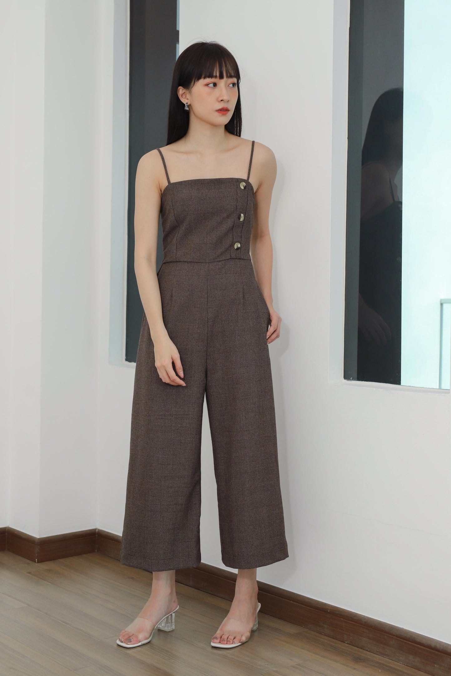 Aubrieta Glen Check Jumpsuit - Brown